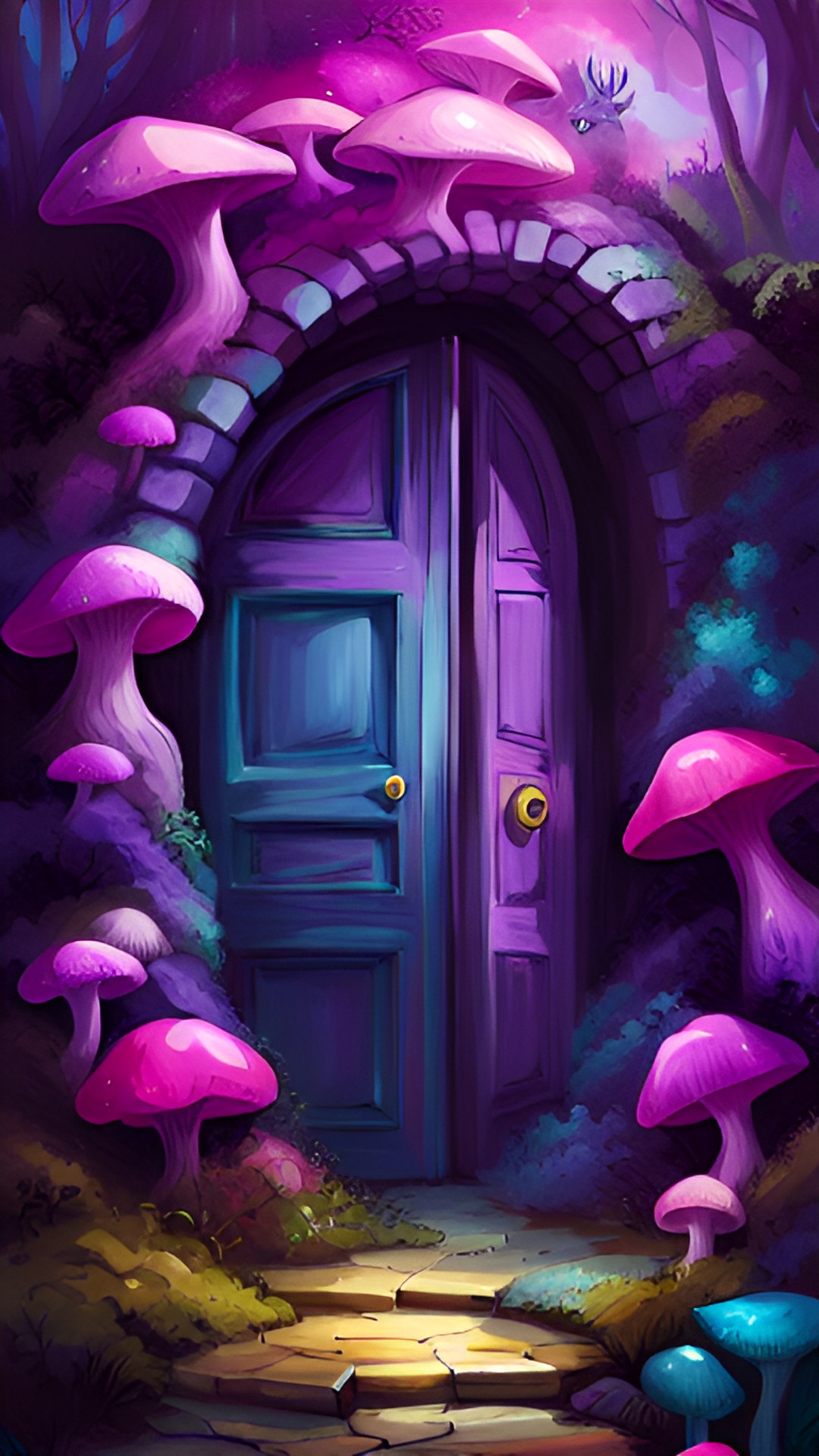 The portal - portals cottagecore pink door with mushroom preview