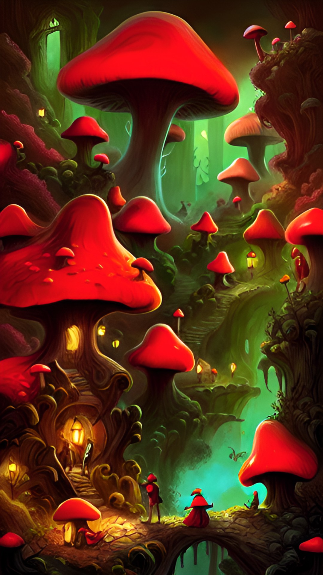 The city - make a magical mushroom village with mushroom people with different color mushrooms preview