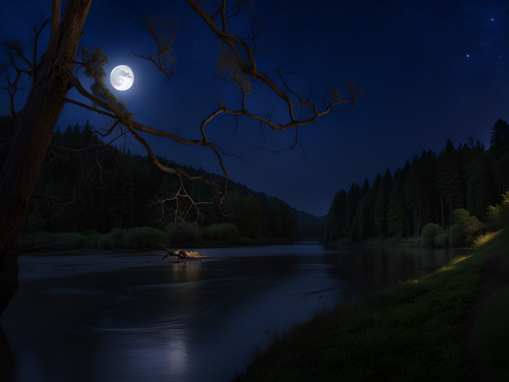 Night - river, night, moonlight preview