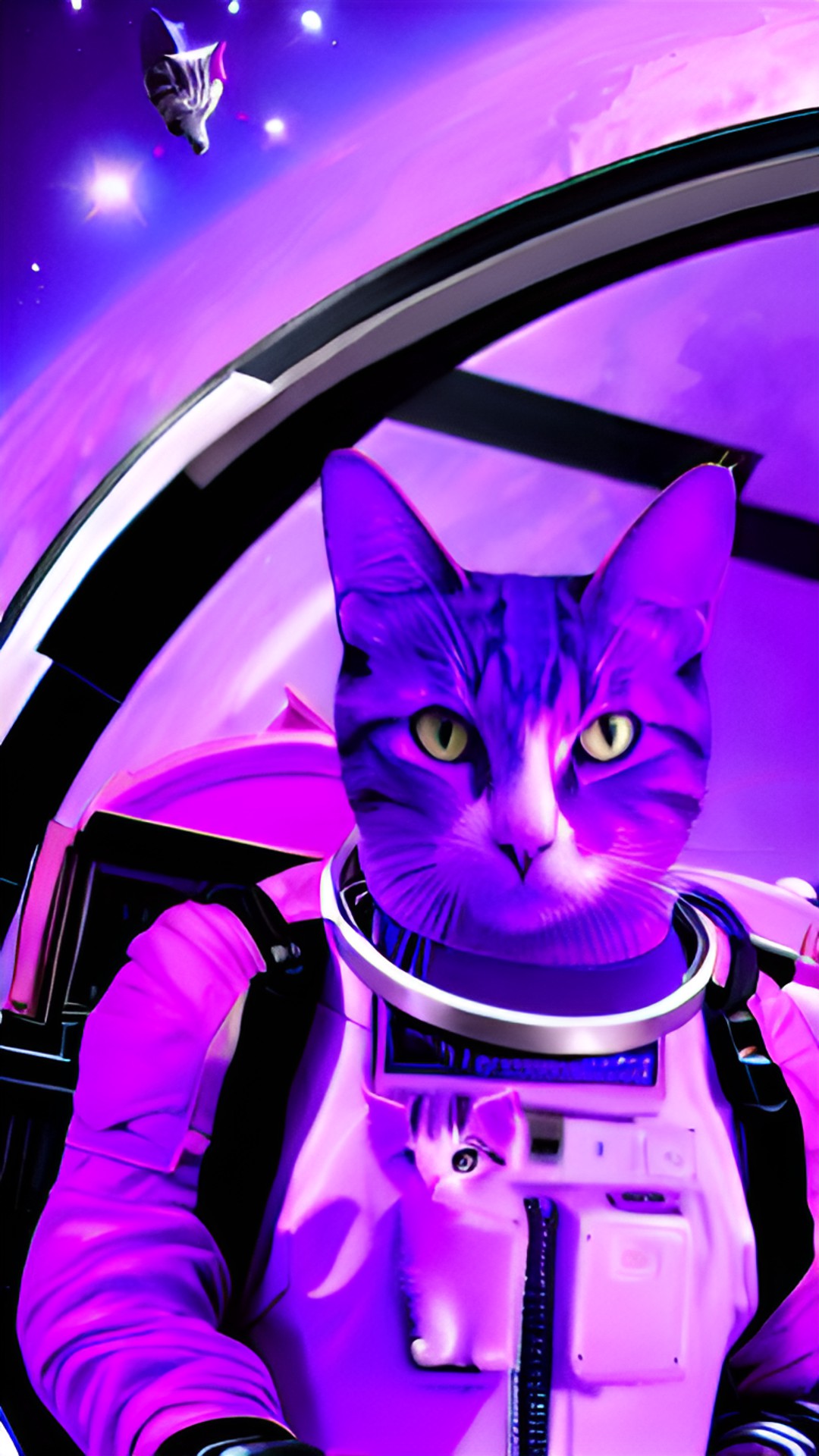 Space cat - cat with astronaut suit in space next to a rojet ship preview