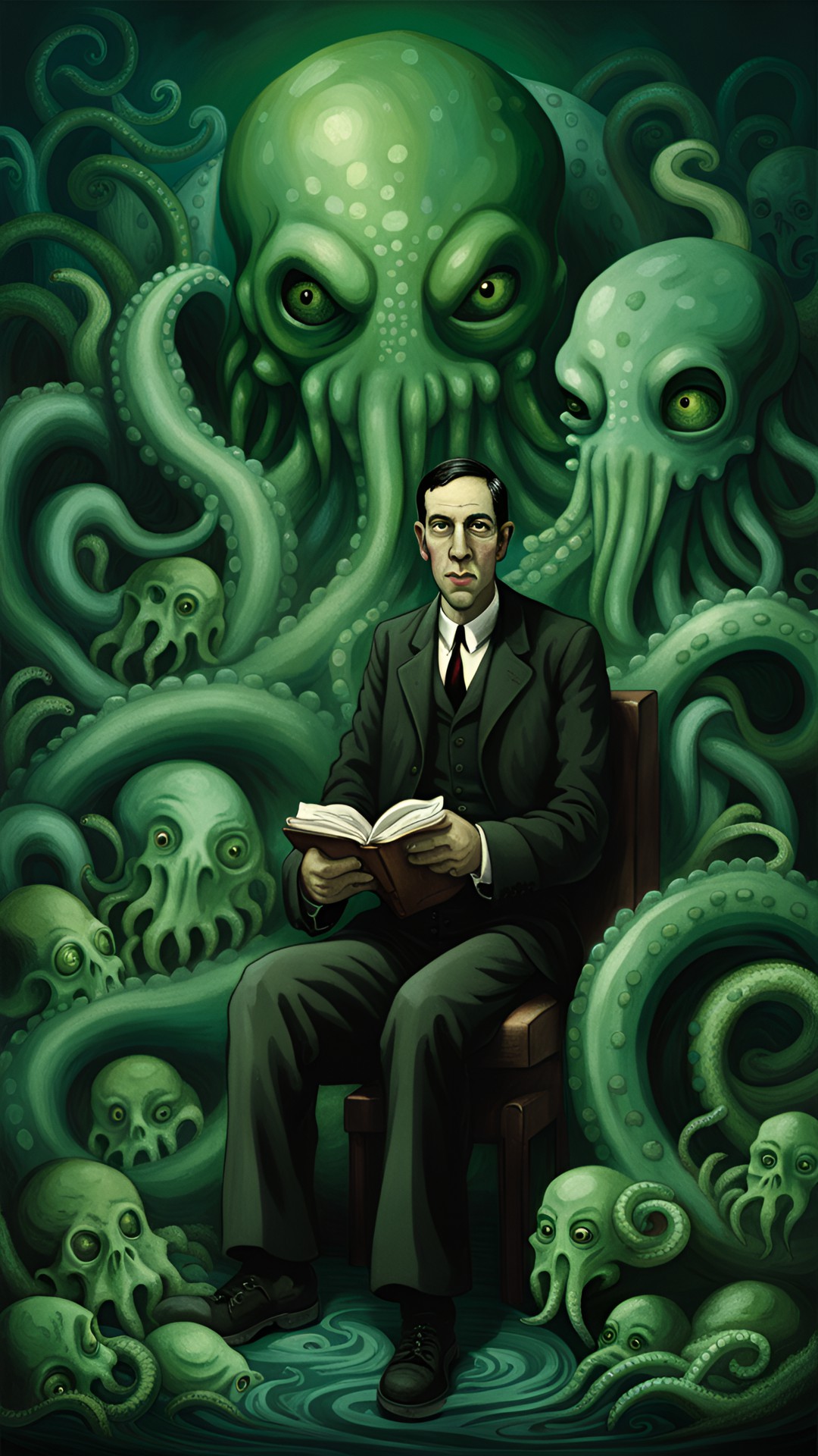 howard philips lovecraft karmiący z uśmiechem małego cthulhu preview