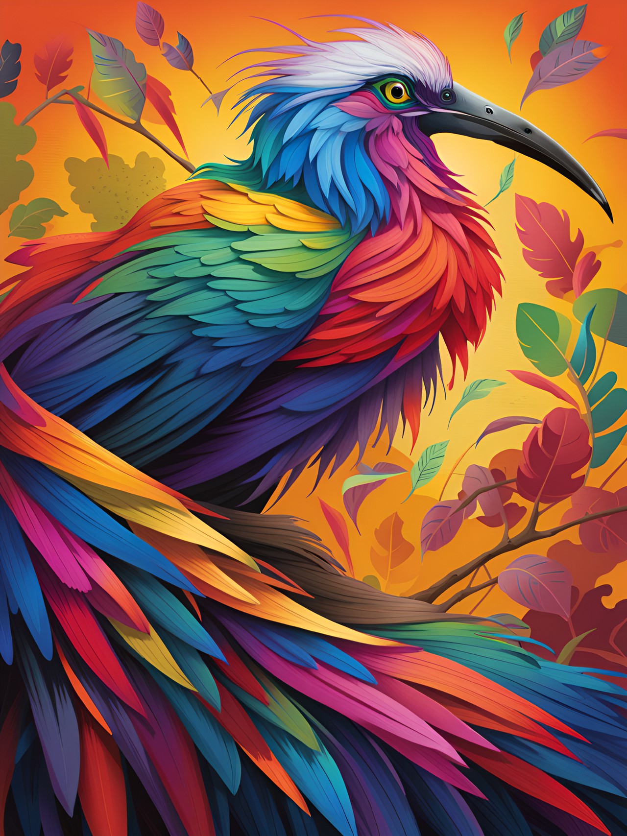 a bird with fantastically colorful plumage and a long beak preview