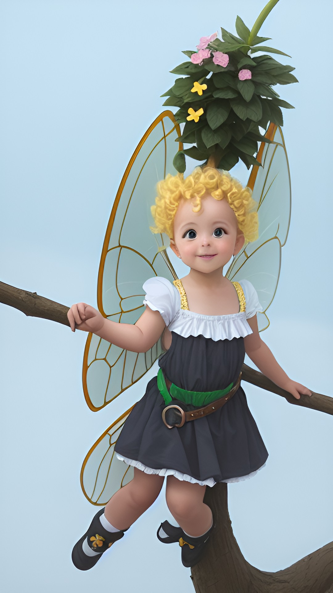 Pixie - please create a picture of a infant baby pixie fairy with yellow curls in her hair. preview