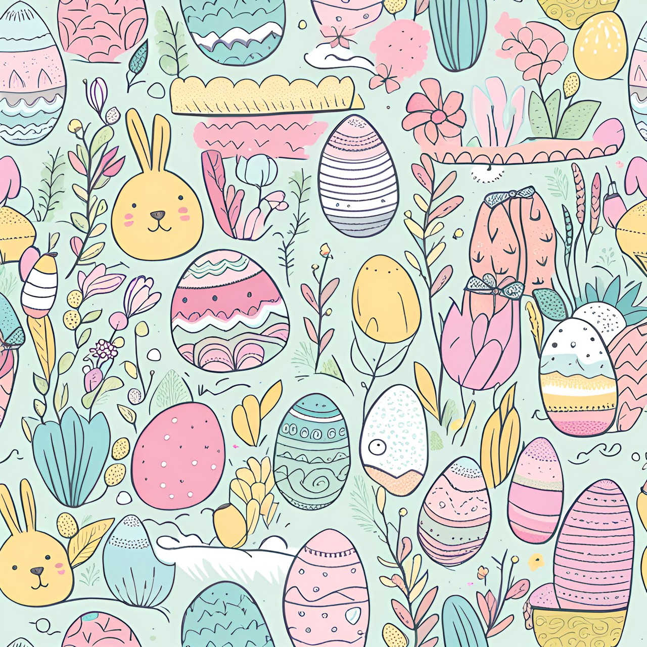 easter doodles, bright pastel spring colours preview