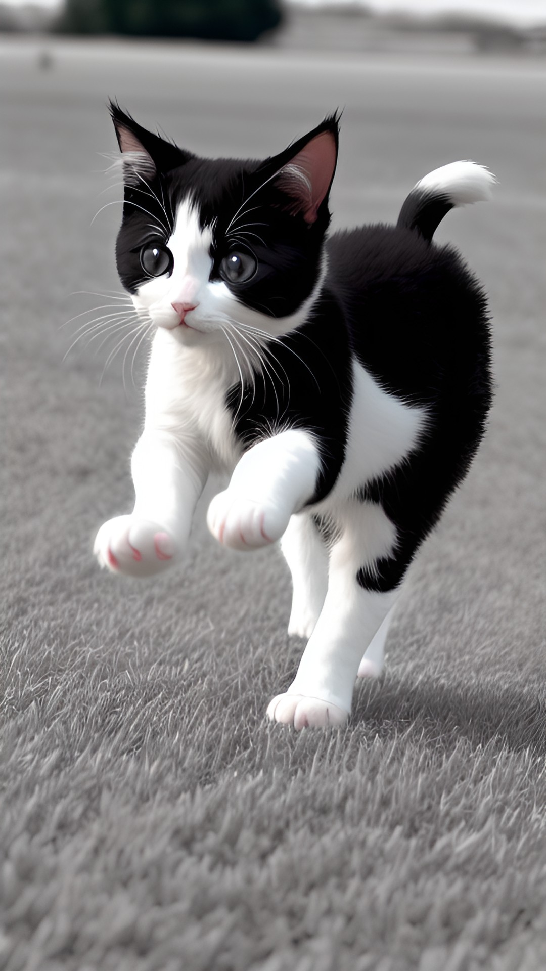 Ai Salty - a black and white tuxedo kitten playing in a field preview