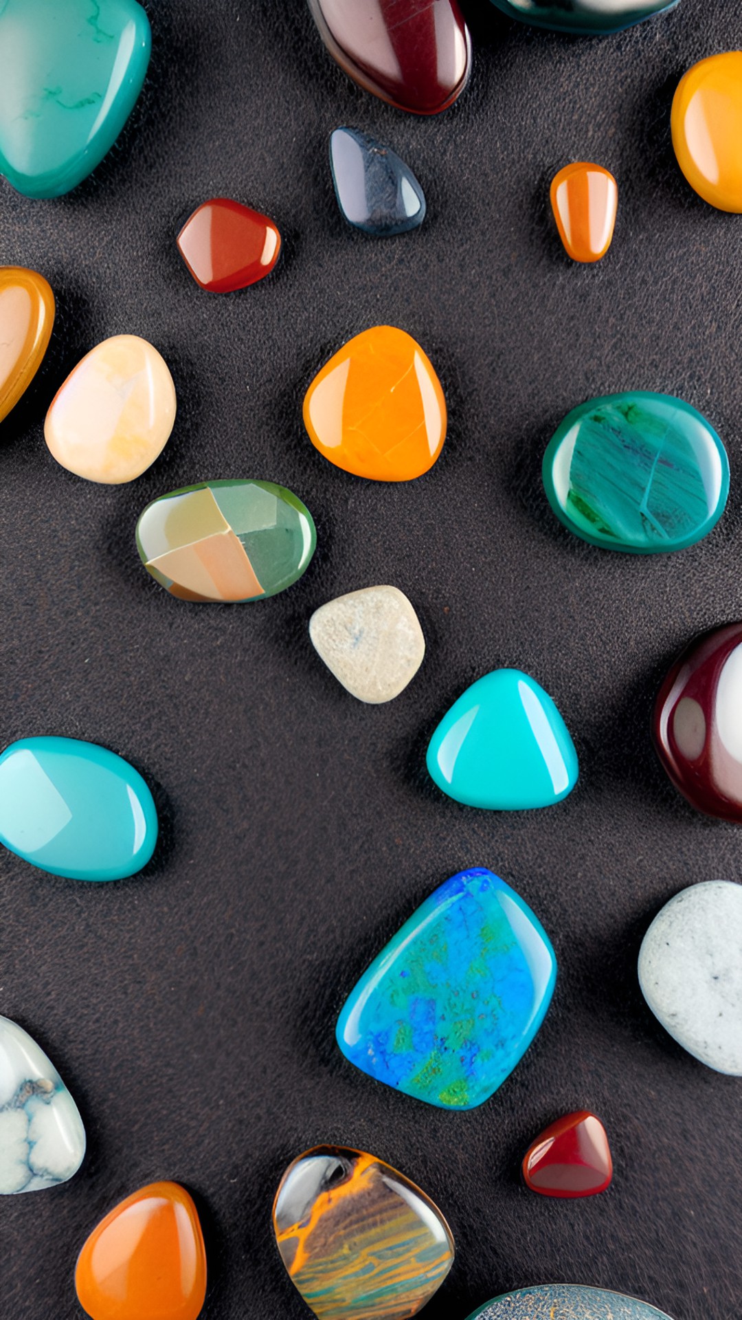 tumbled stones on a black felt background surface preview