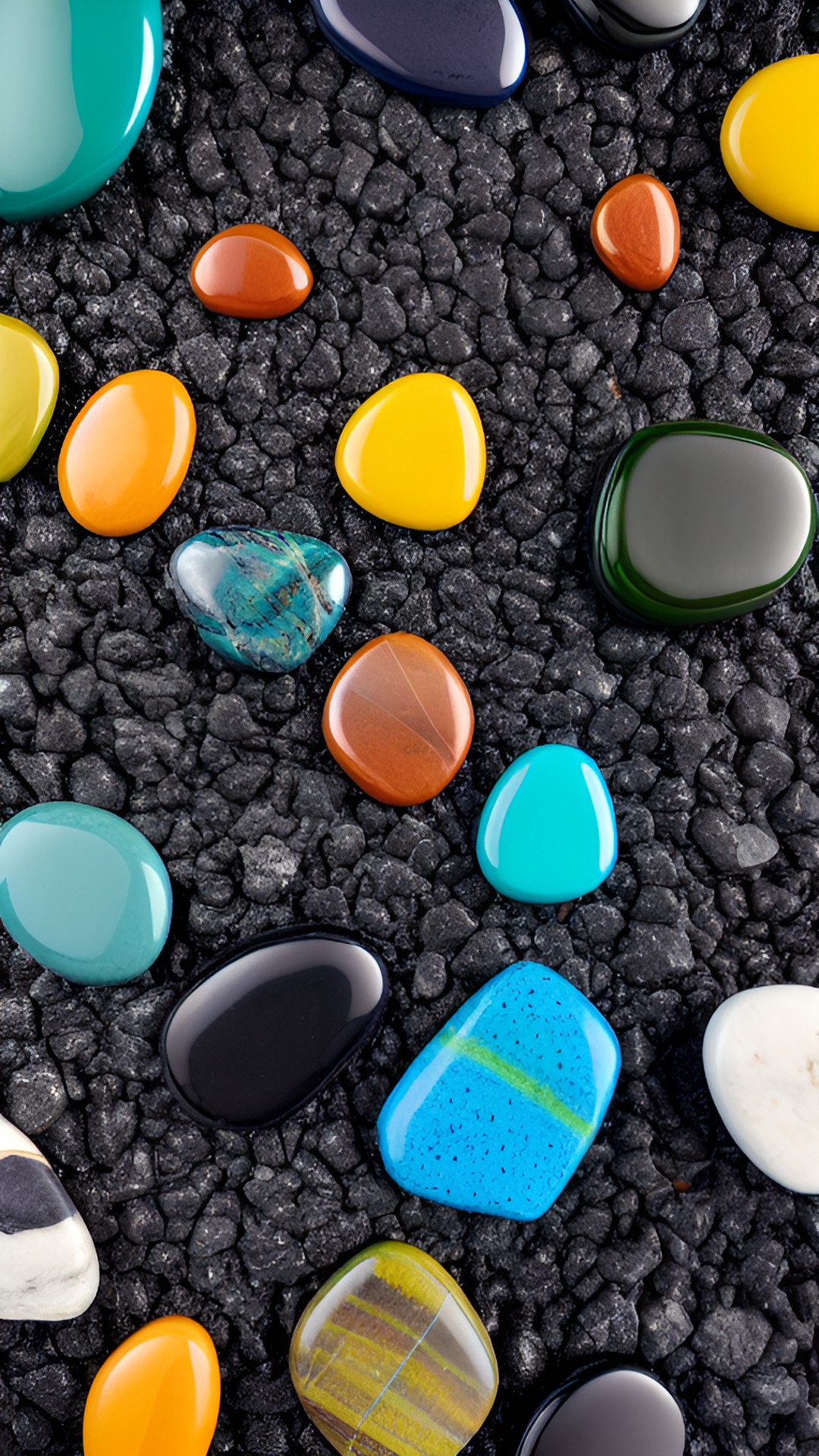 tumbled stones on a deep black sand background surface preview