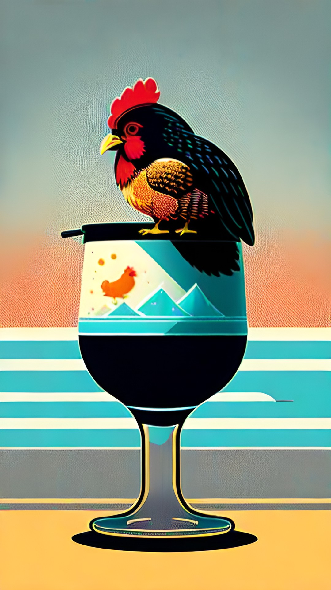 a chicken on the beach with a drink preview