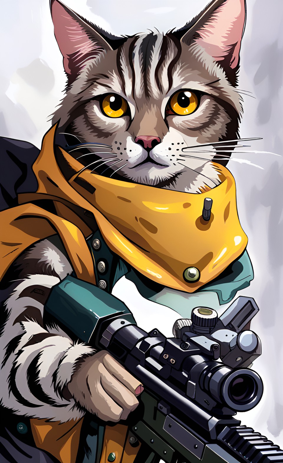 Cat holds a sniper rifle - anthropomorphic cat holds a sniper rifle and aim, realistic eyes, preview