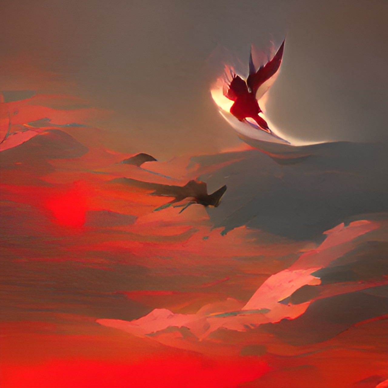 white bird flying into a red moon preview