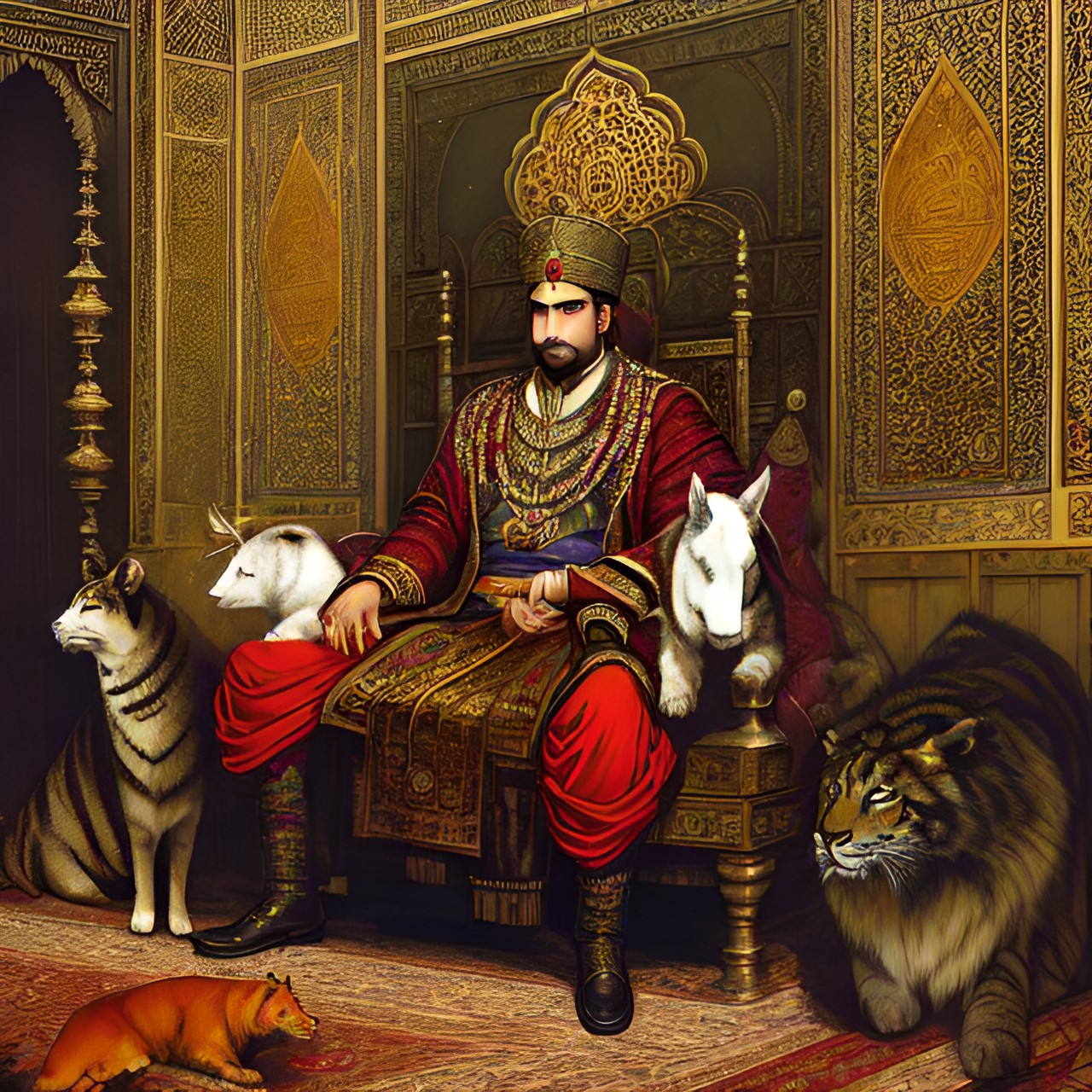 Babur and pets - mughal emperor, surrounded by animals preview