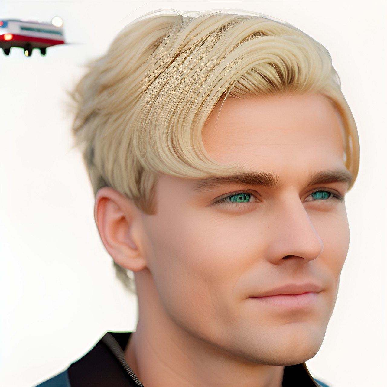 Wyatt - sci-fi background, futuristic, flying cars,  lasers, laser beams,  robots, ai, futuristic roads and highways - sci-fi background, with a city in the distance. in the foreground, there are flying cars, handsome blonde haired man, soldier, green eyes preview