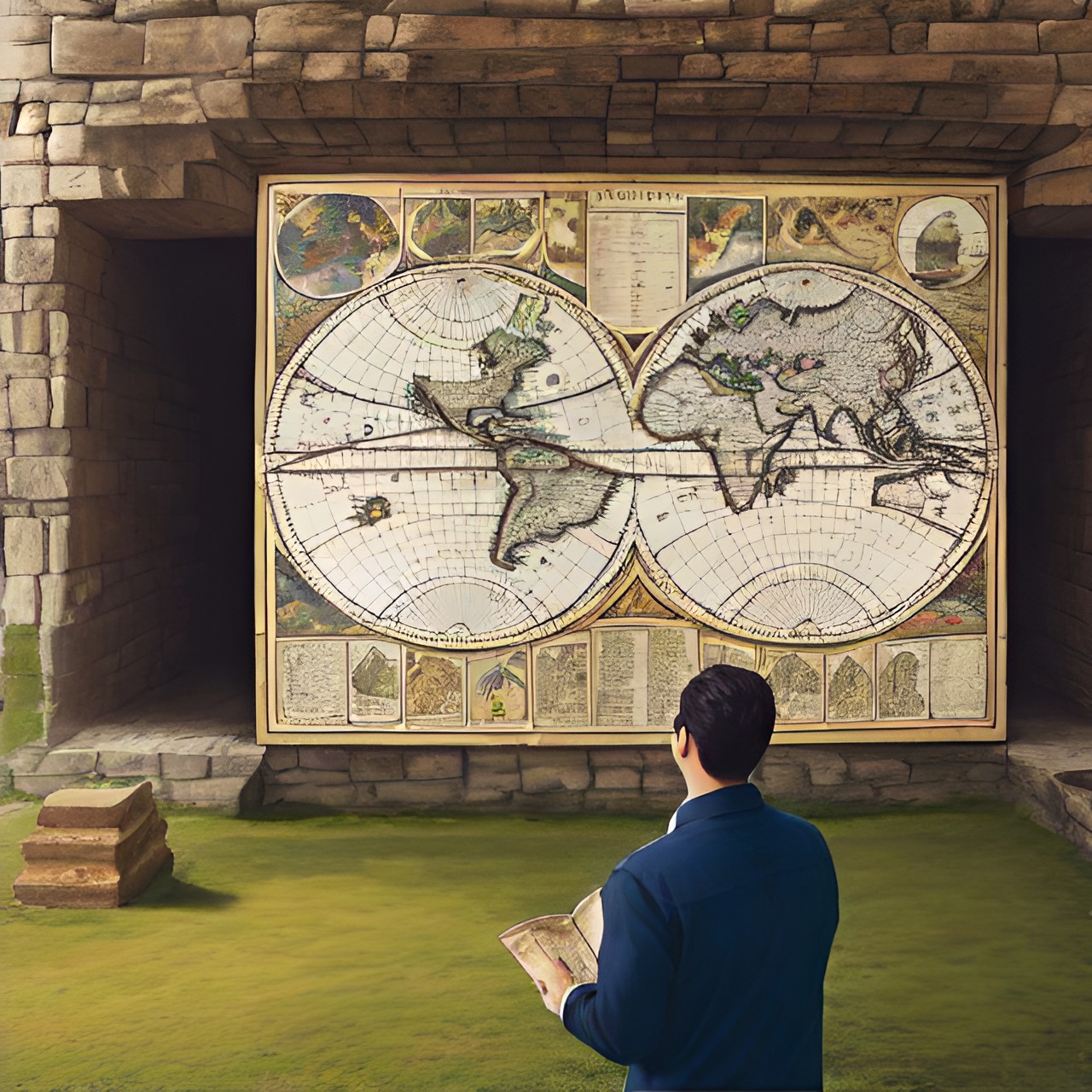 Consult a map - man looking at a ancient map preview