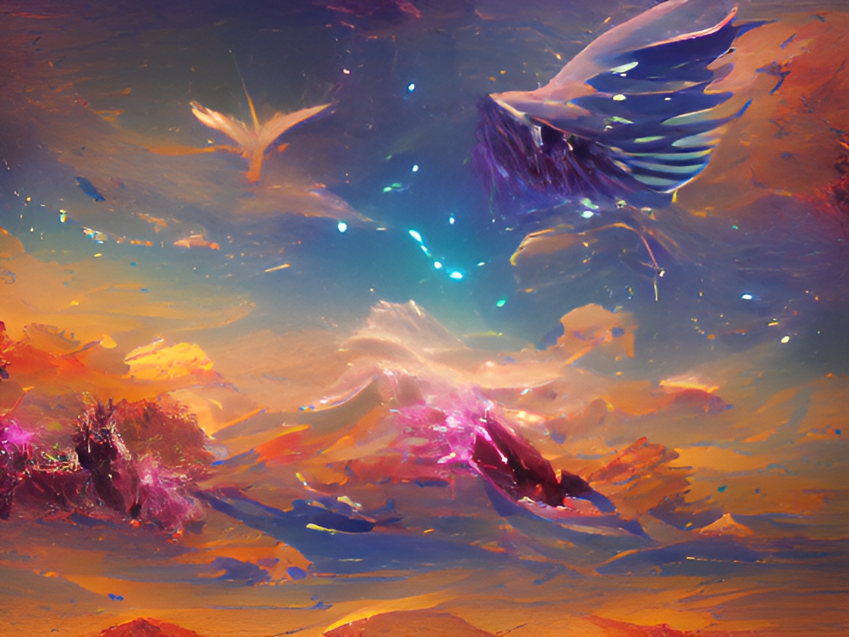 a heaven where winged angels fly through the stars preview