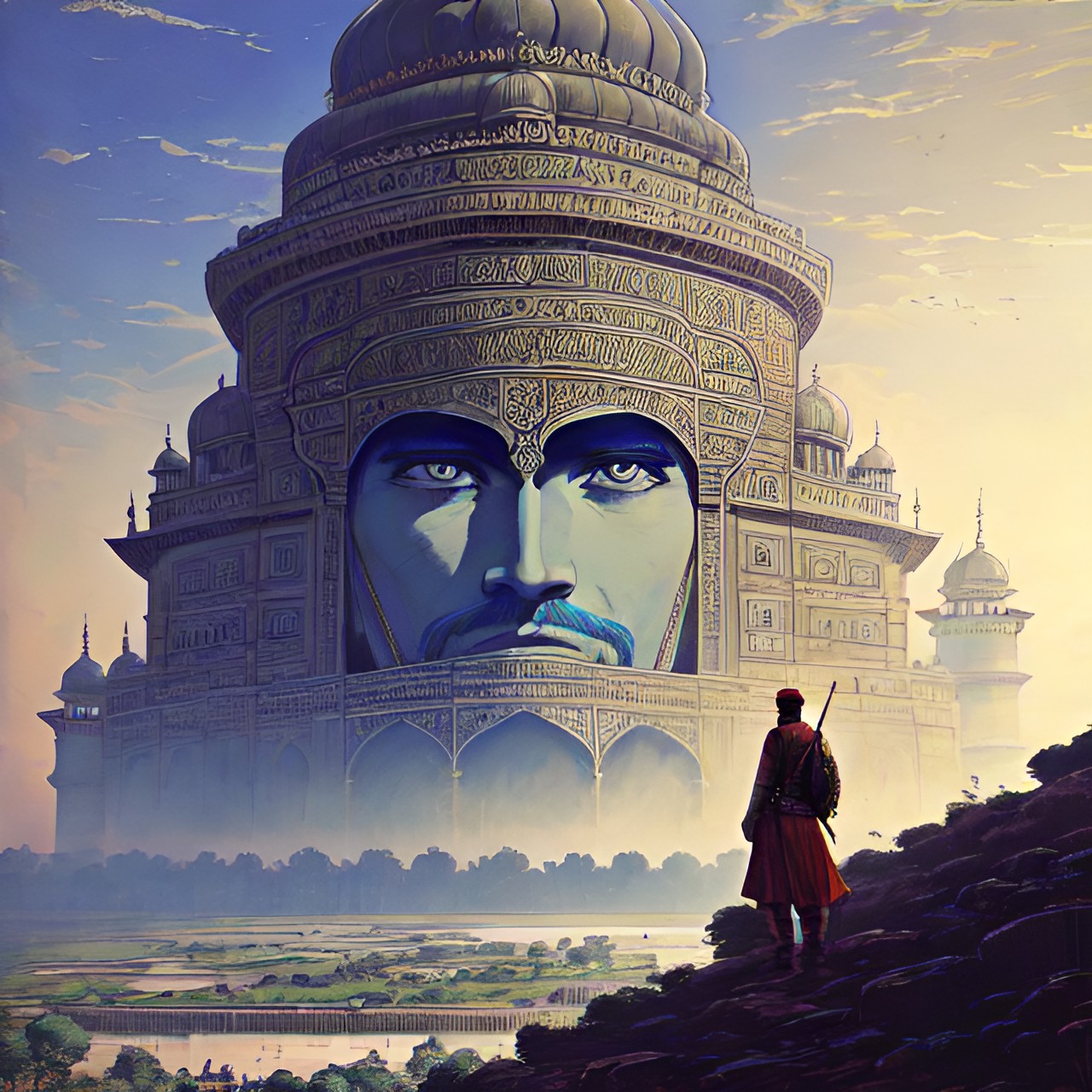 Palace King - mughal conqueror looking over a great and flooded river into india. preview