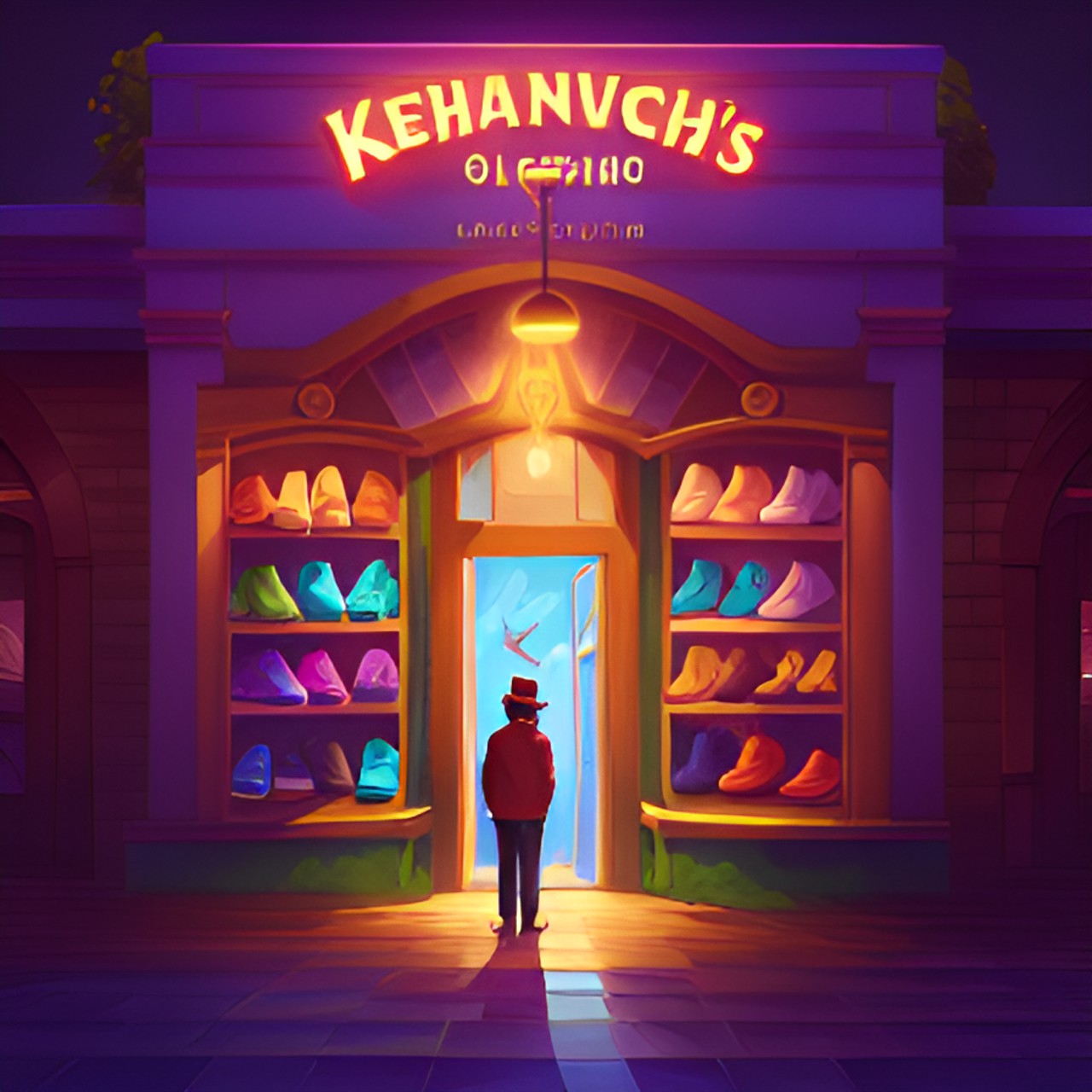 willy wonka themed logo for a clothing store named kehanovich’s clothing emporium preview