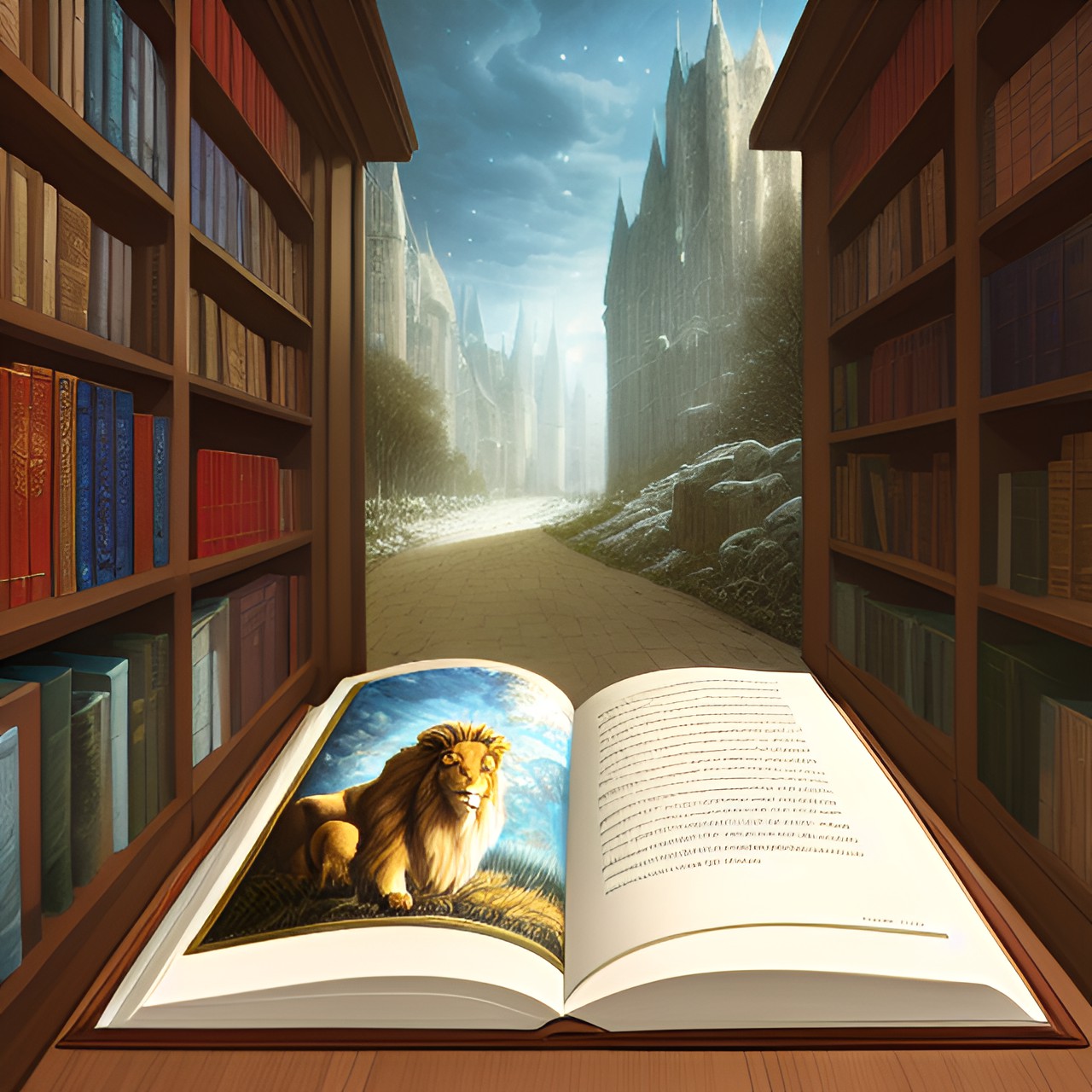 Narnia Entrance #2 - book with aslan the lion, wardrobe, narnia preview