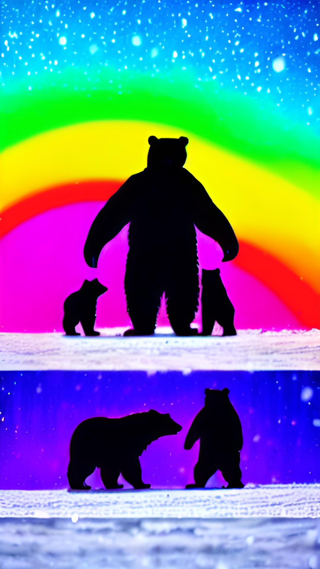 silhouette bear family snow falling preview