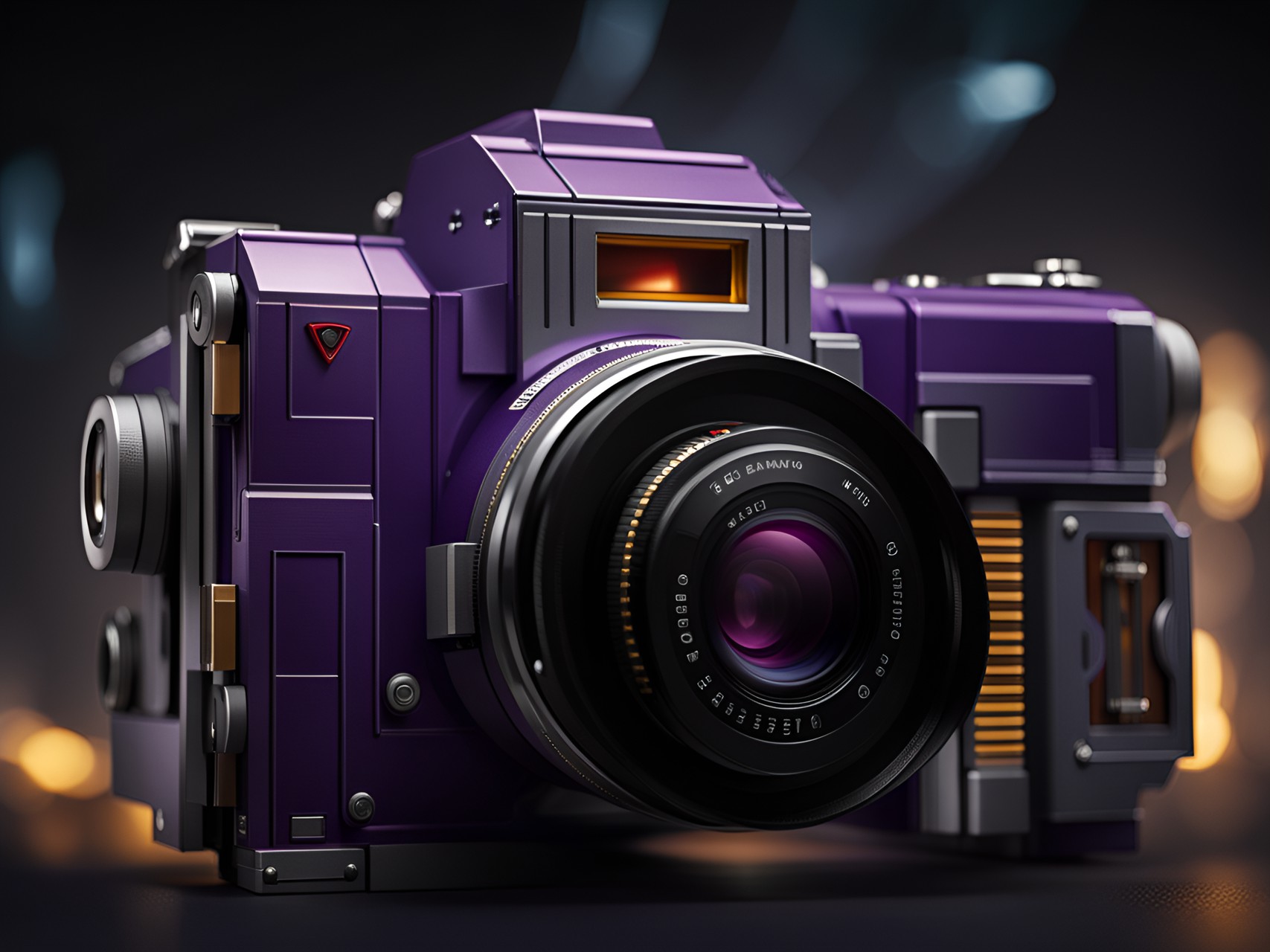 a modern leica camera in style of transformers (galvatron). cinematic background preview