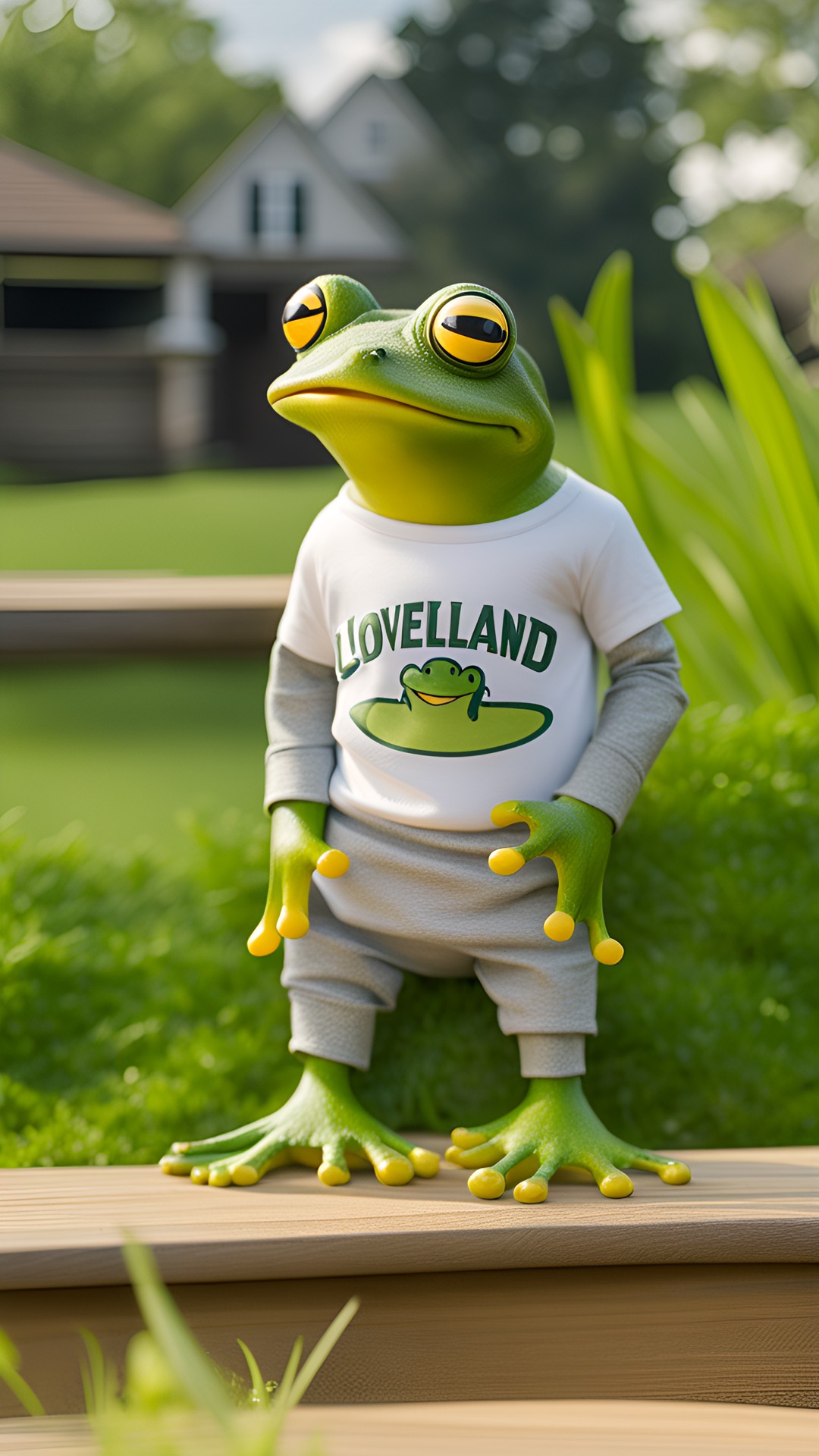 Wednesday 090623 - frog in sweatpants and t-shirt visiting loveland, ohio preview