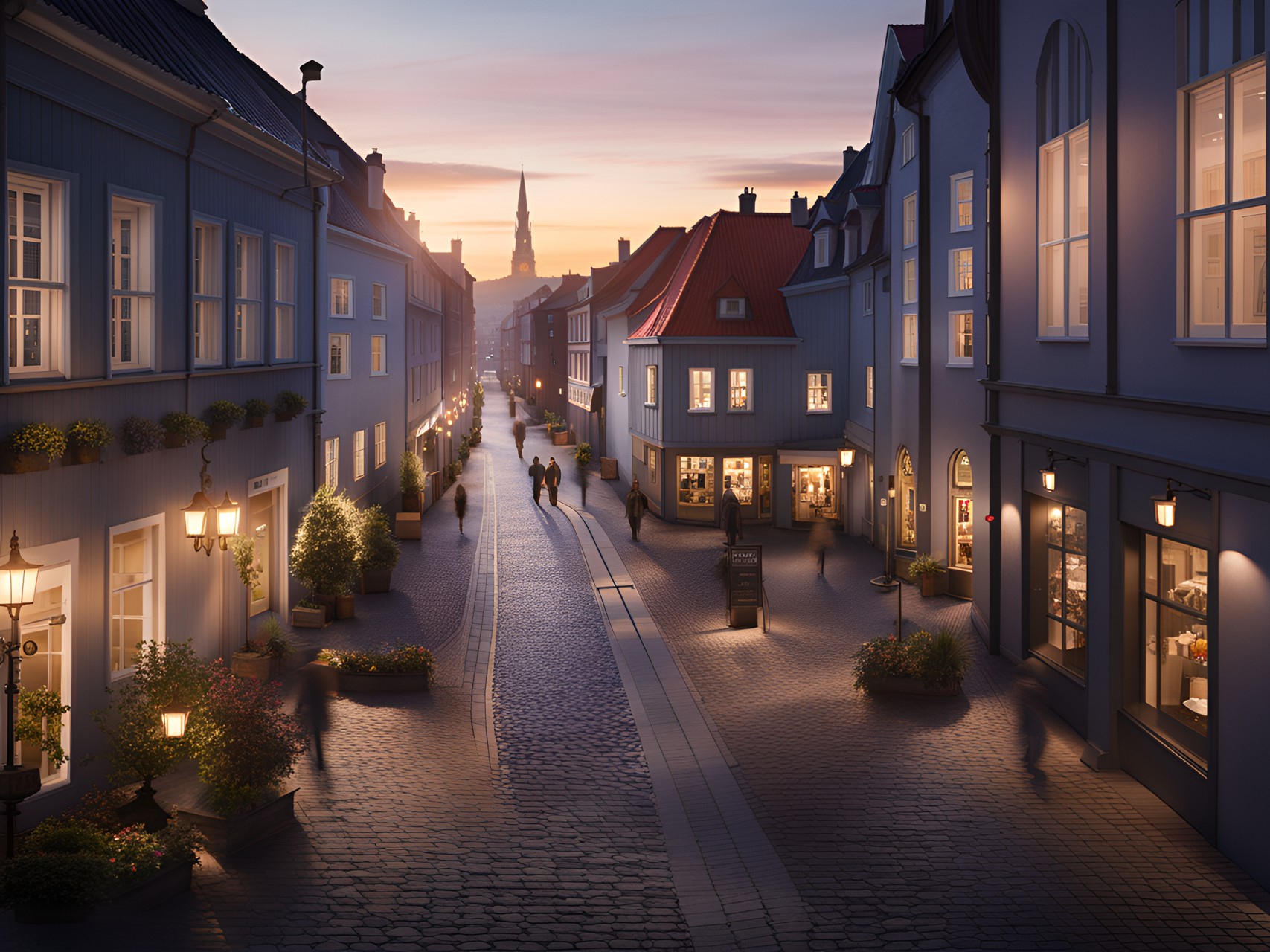 Twilight - twilight, scandinavian city, main pedestrian street preview