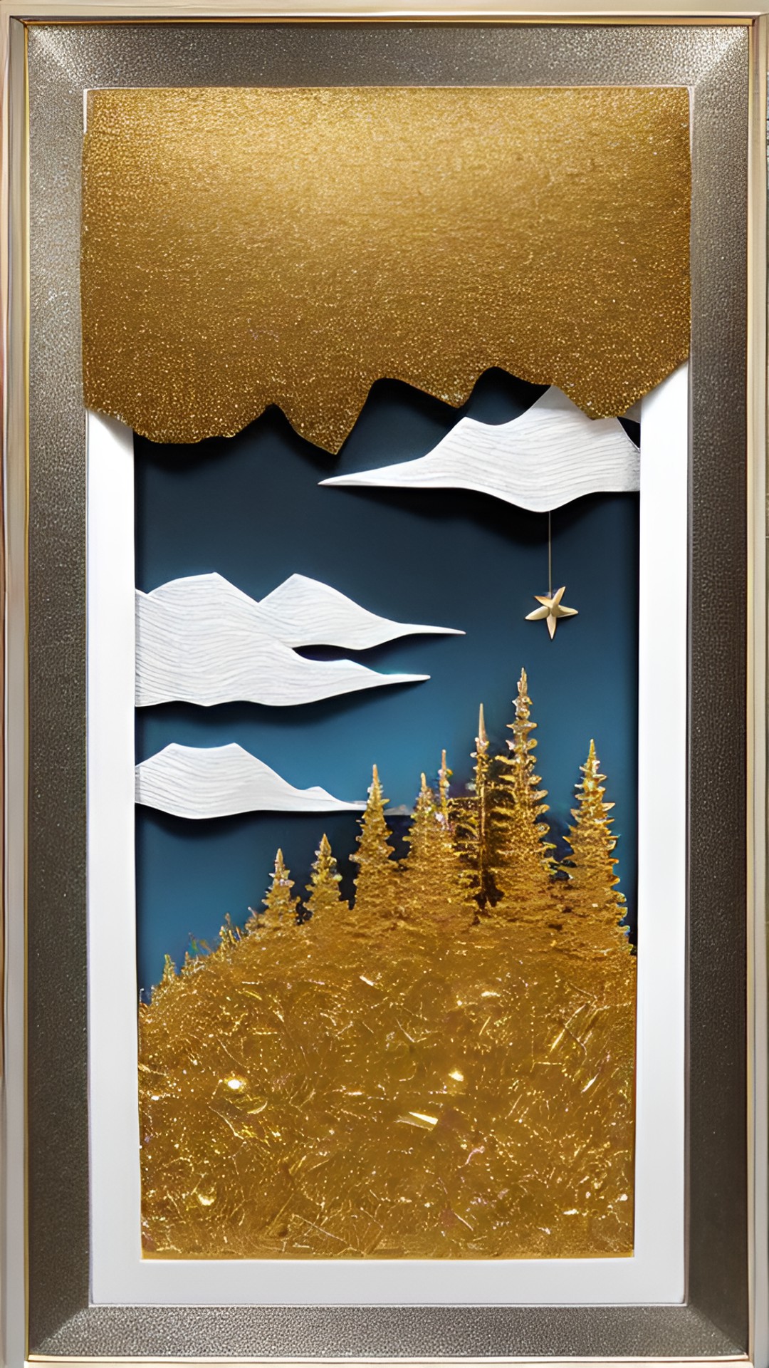 View Thru a Window - metallic gold and silver and paper sculpture of a landscape preview