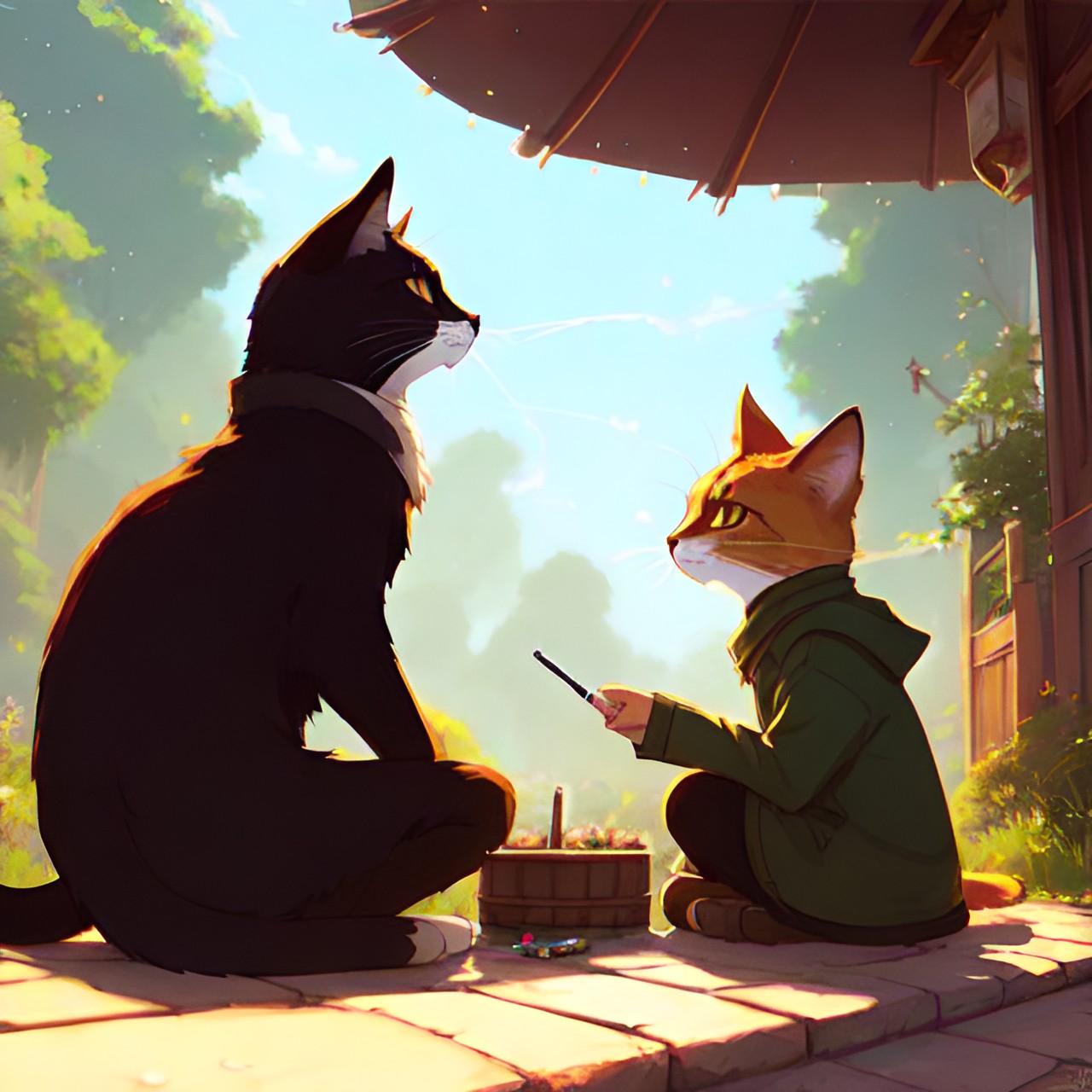 Vibes - two tabaxi warlocks sharing a cigarette preview