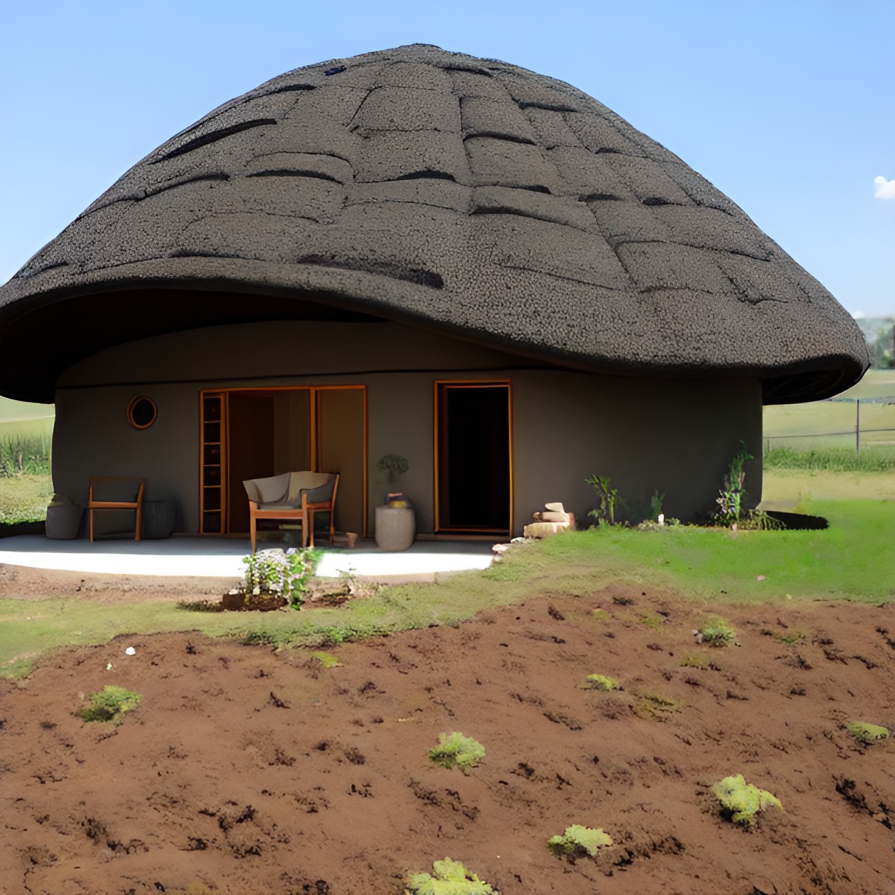 Turtle Shell House - cozy house made of compressed earth blocks or earth bags, earthen house preview