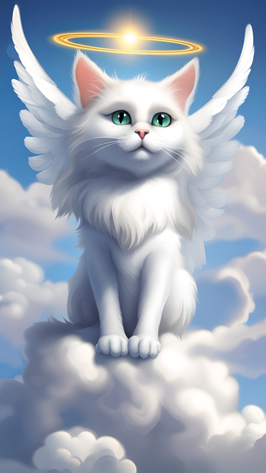 Angel cat - angel cat - an angelic cat with wings and a halo, perched atop a cloud. preview