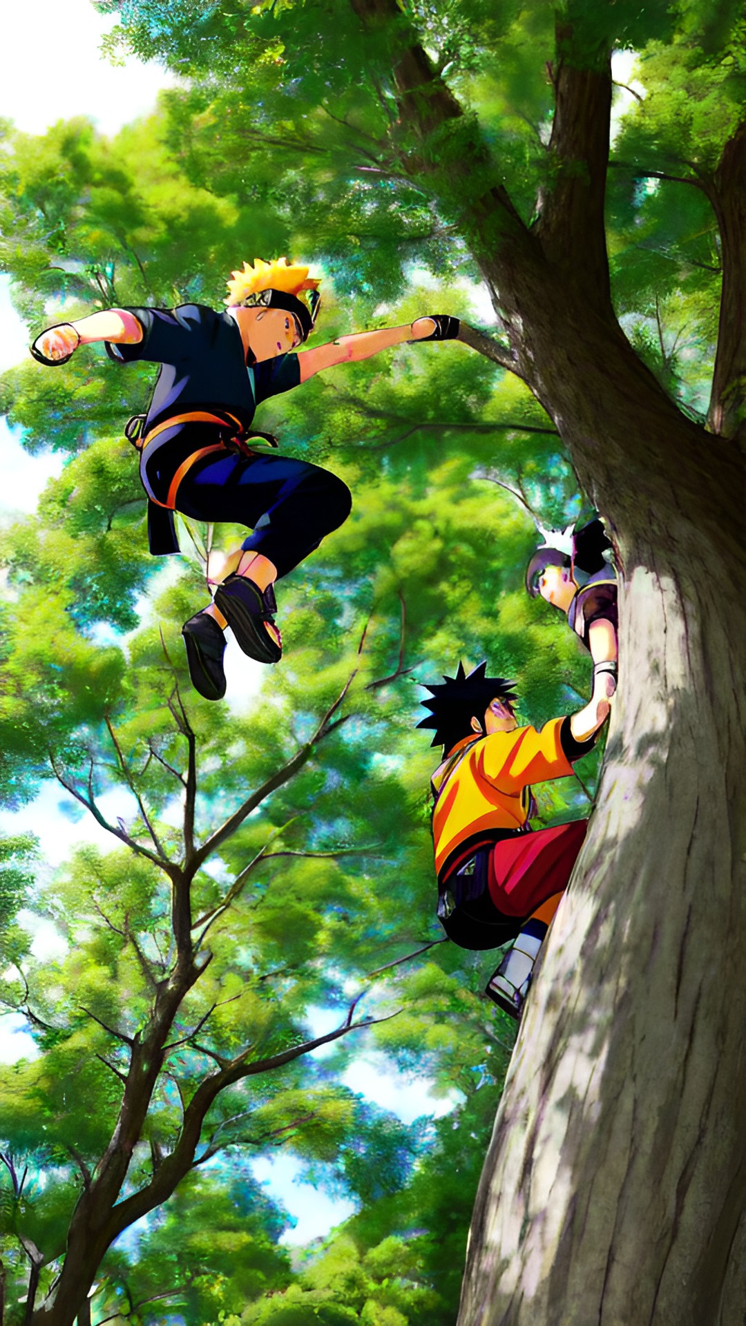 naruto y sasuke jugando a escalar árboles preview