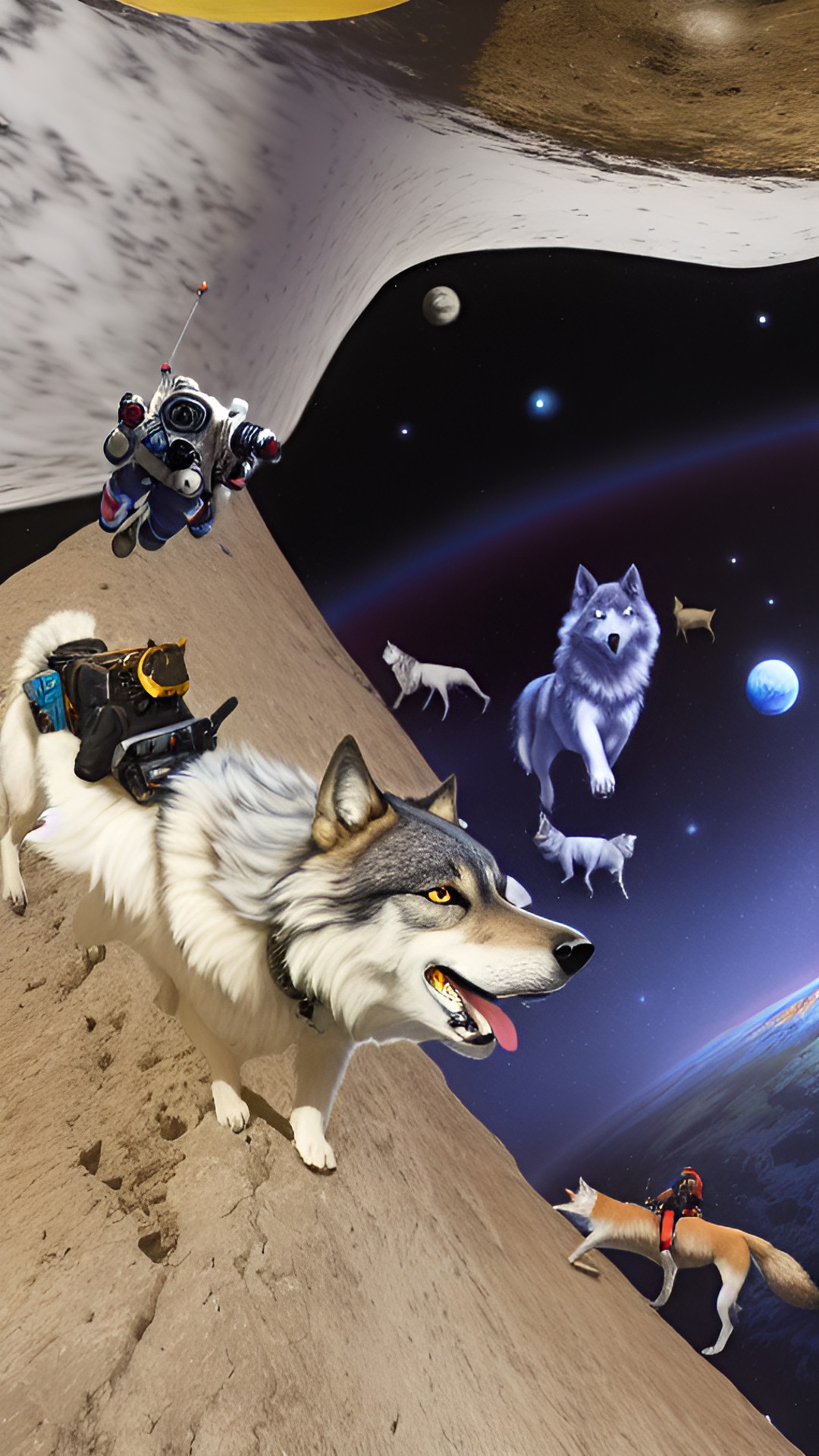 🫥 - a pack of multidimensional wolves chasing an astronaut preview