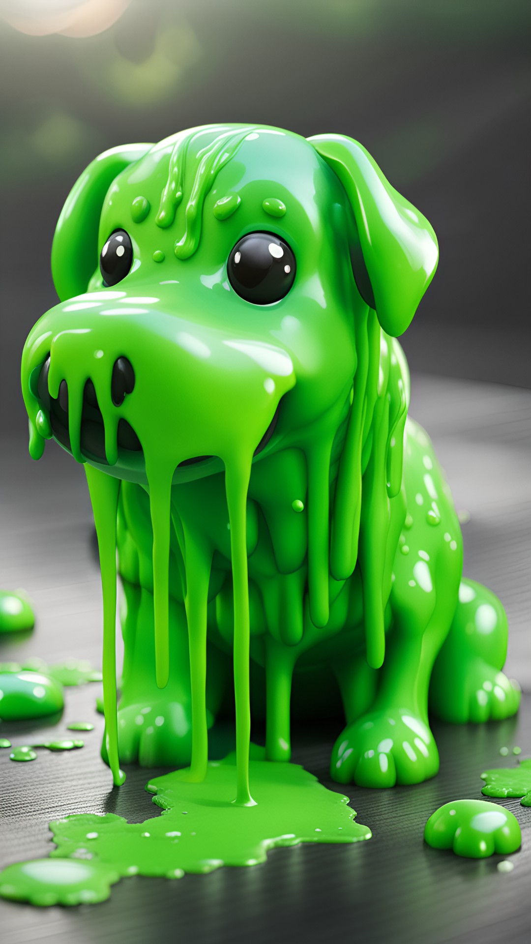 What the dog doin - dog made of slime, with a gooey texture and a slimy sheen. the dog looks like it's made of green slime, and it's oozing and dripping all over the place. it's a gross, but strangely cute, sight. preview