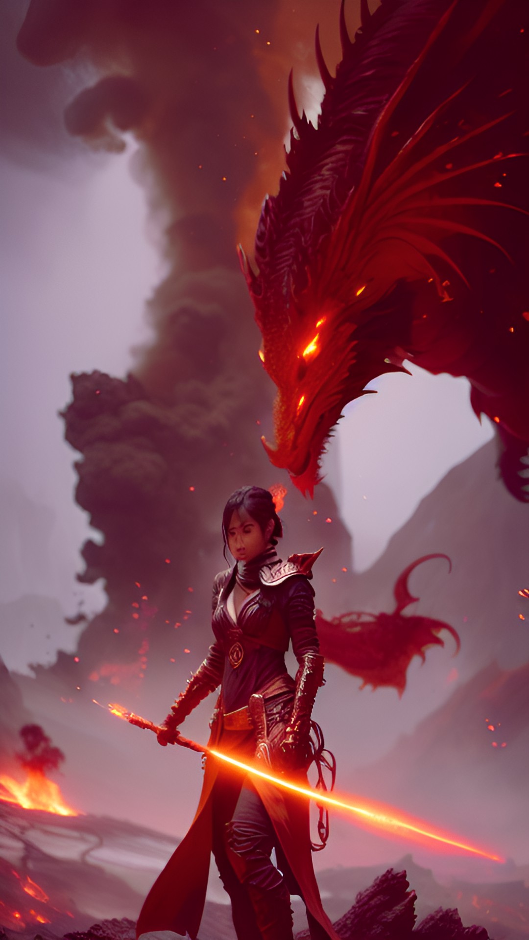 Dragon Sword - the fire enchantress and the dragon in a volcanic landscape preview