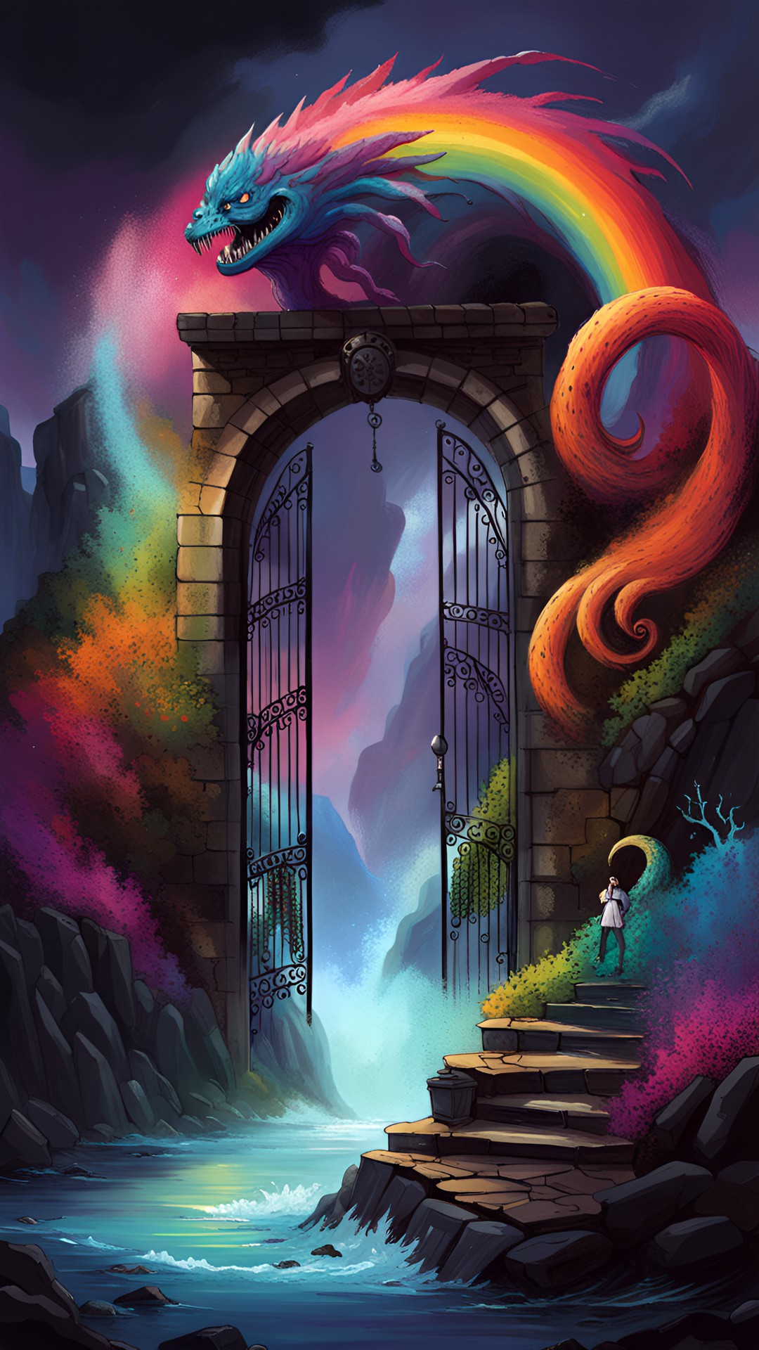 river rainbow mountain sea monster old gate preview