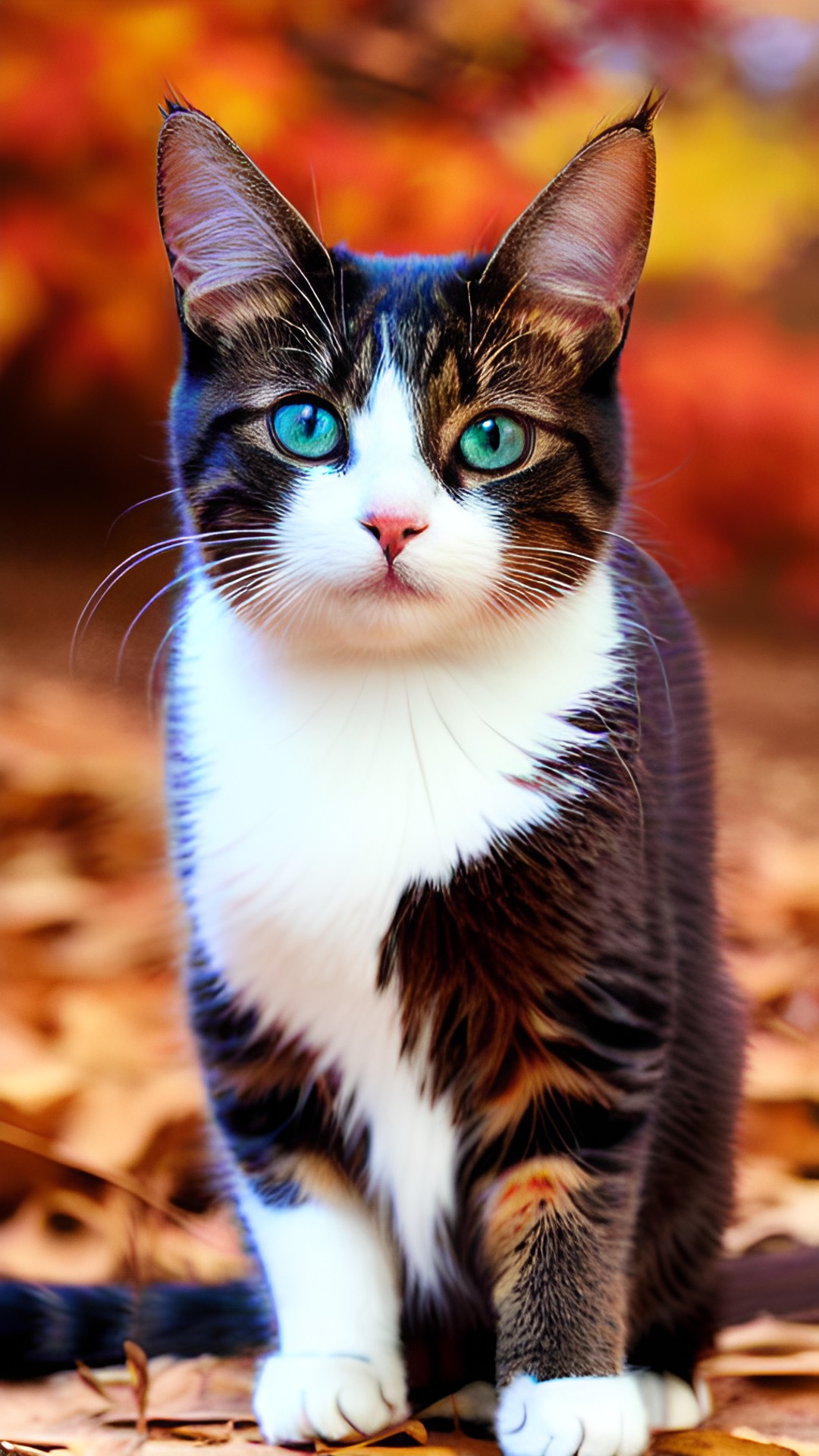 a cat posing in a picturesque location during fall preview