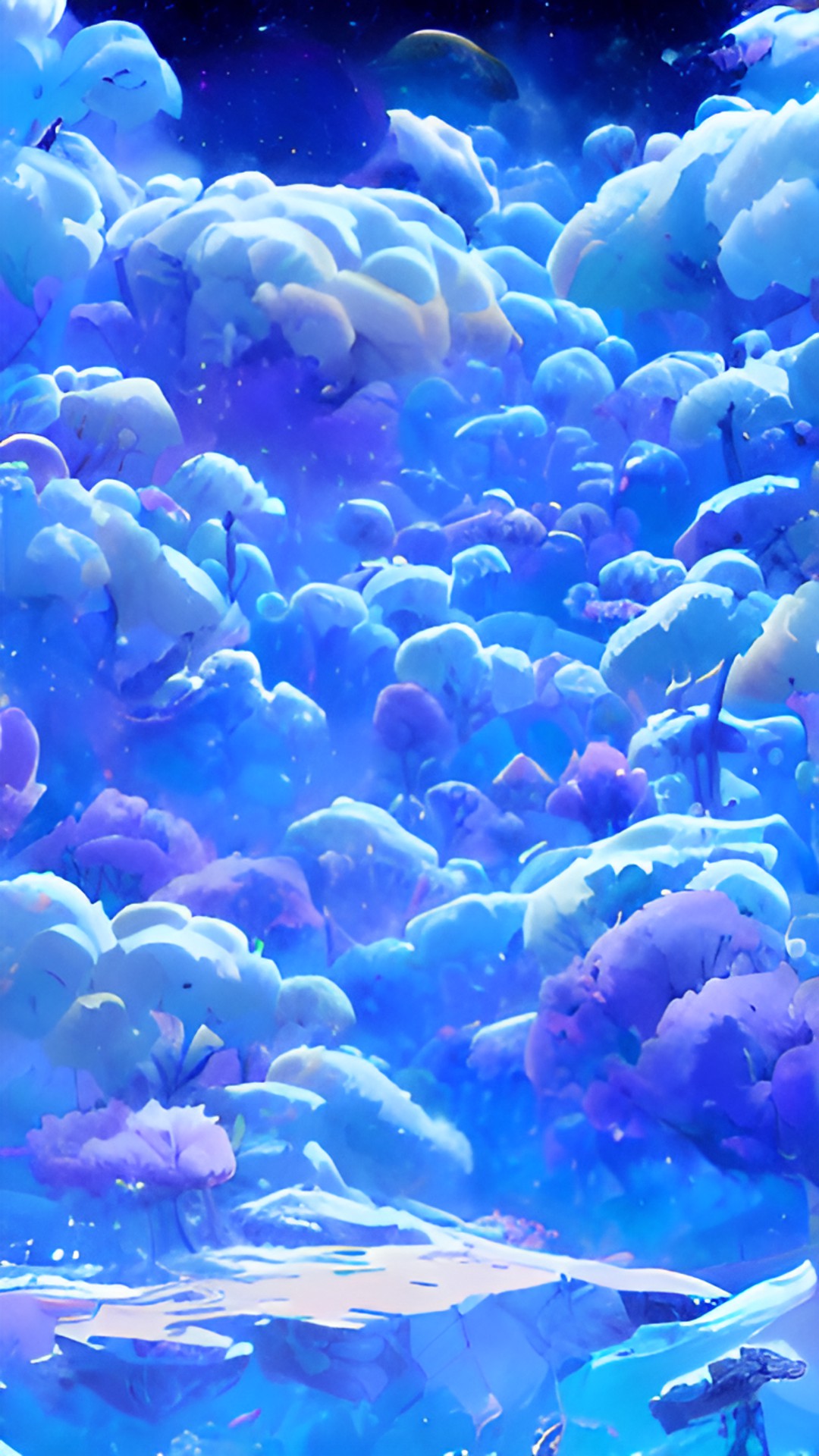 snowy forest - alien mountainscape with purple trees preview