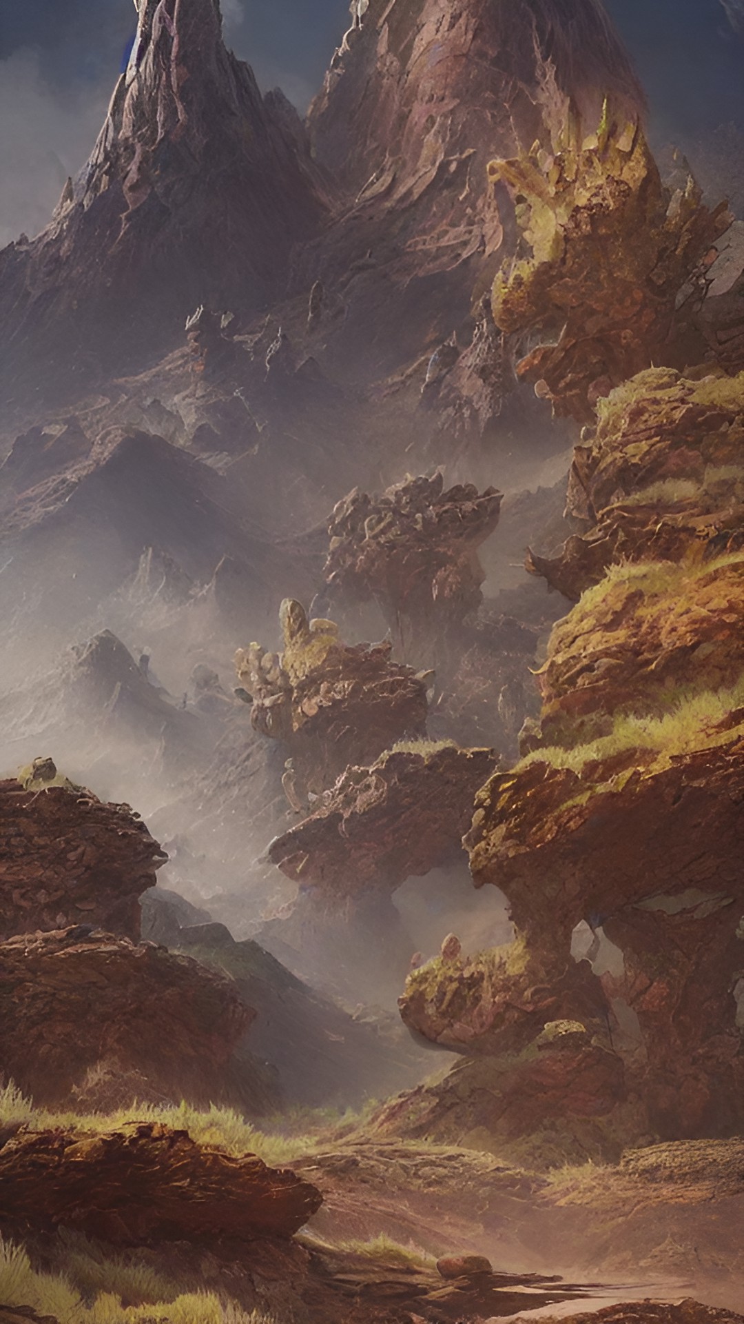 desert - barren volcanic landscape with alien plants preview