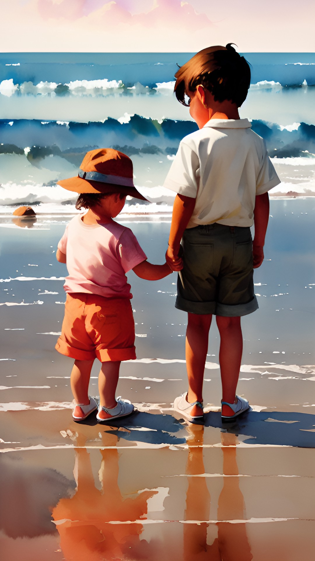 two children on a wide beach preview