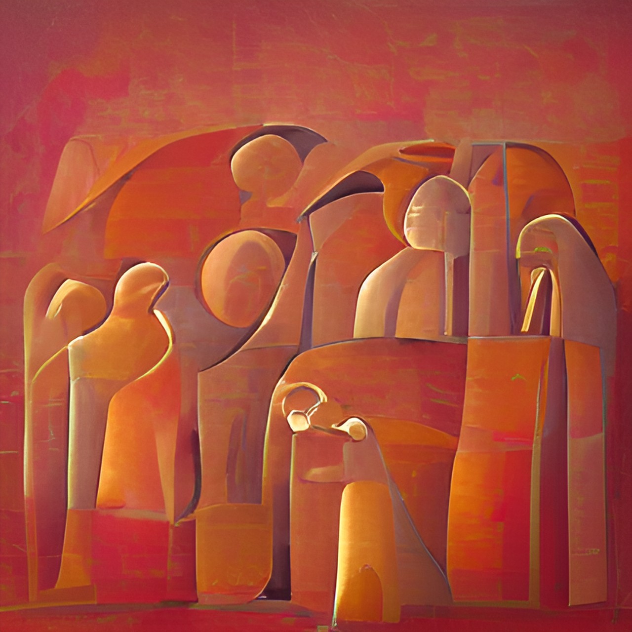 unique geometric logogram meaning "the people", surrounded by several small human and animal figures preview