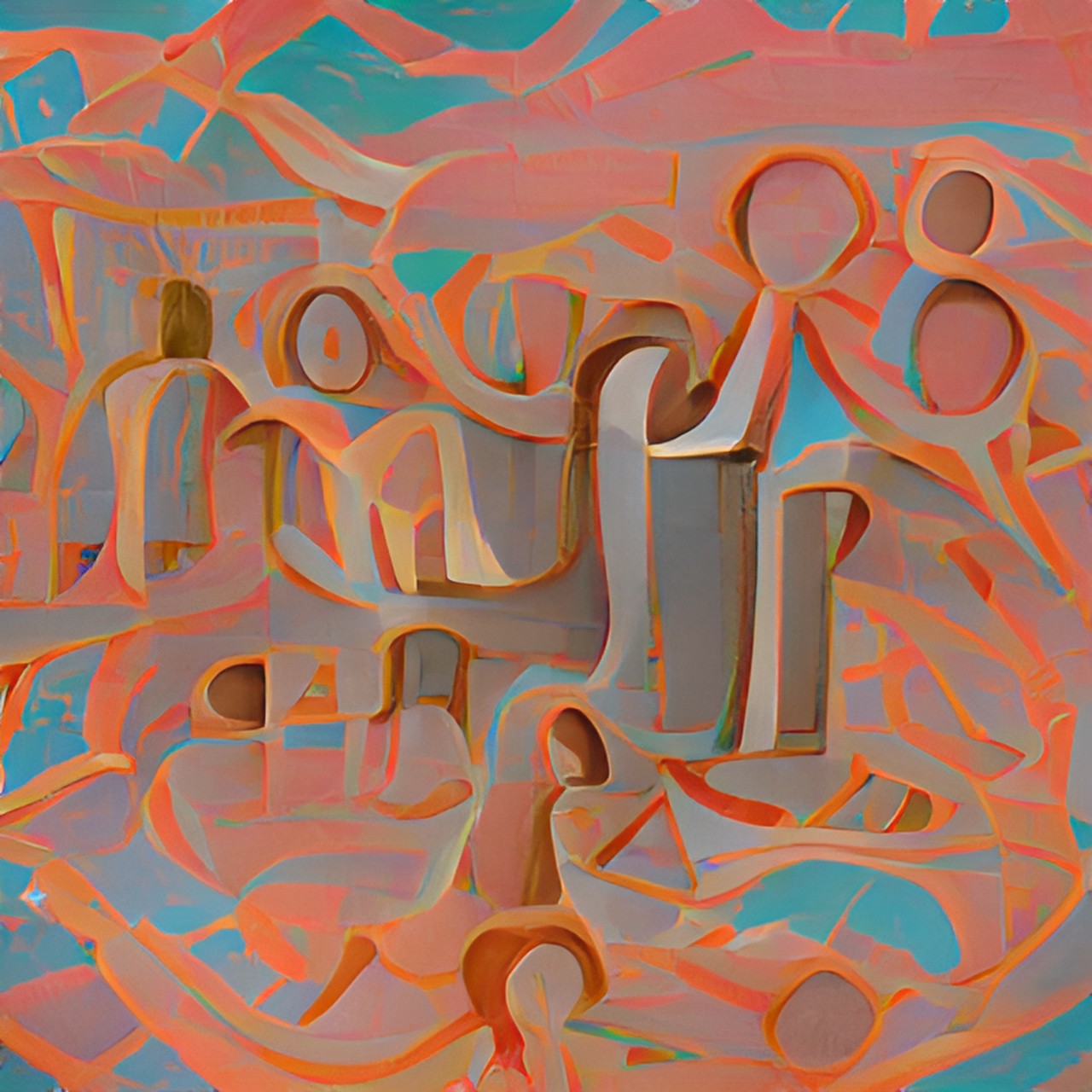 unique geometric logogram meaning "the people", surrounded by several small human and animal figures preview