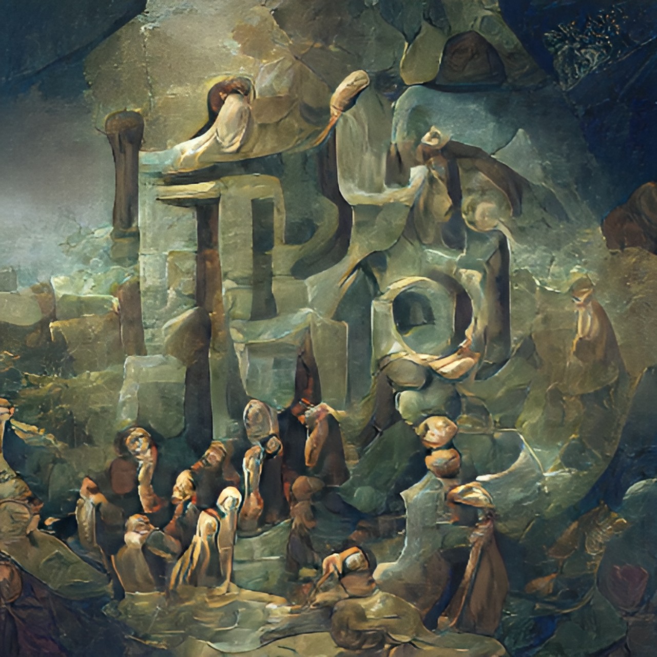 unique geometric logogram meaning "the people", surrounded by several small human and animal figures preview