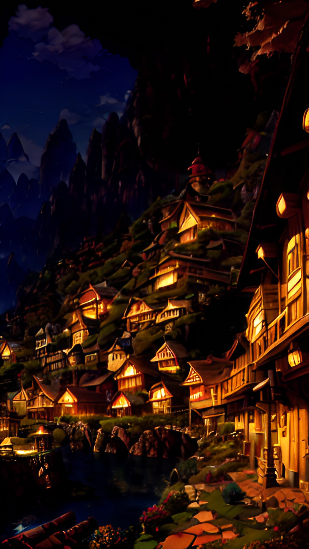 steampunk dwarven village inside mountains preview