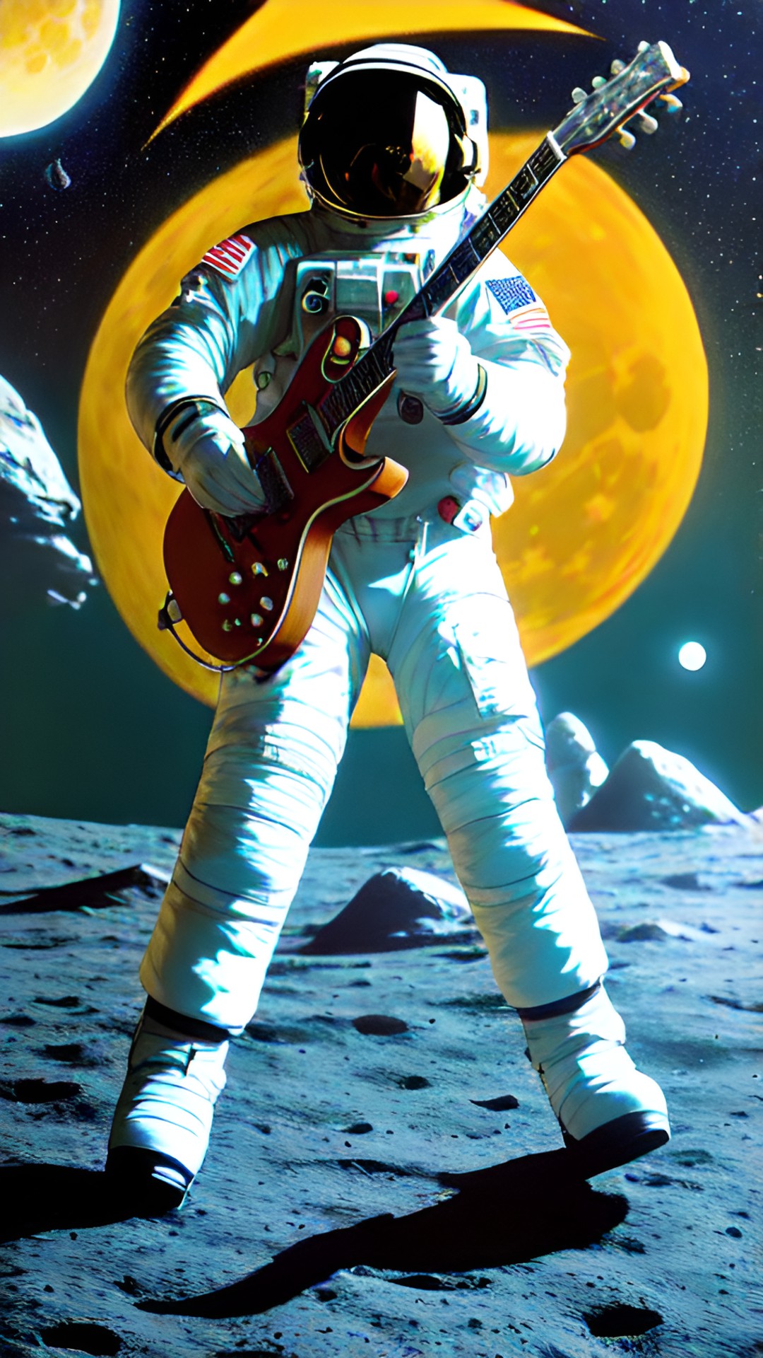 astronaut on the moon with guitar in hands preview