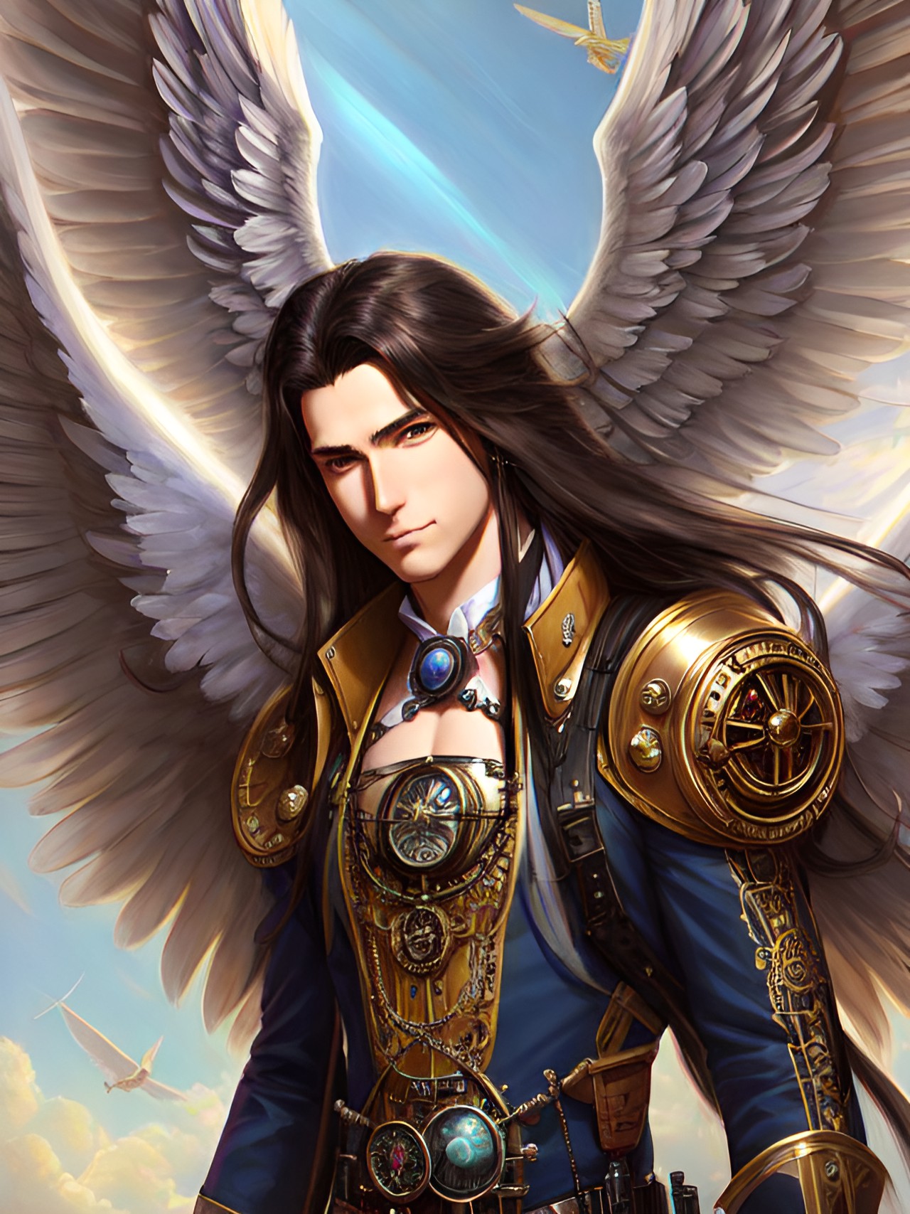 anime dude long hair, angel wings preview