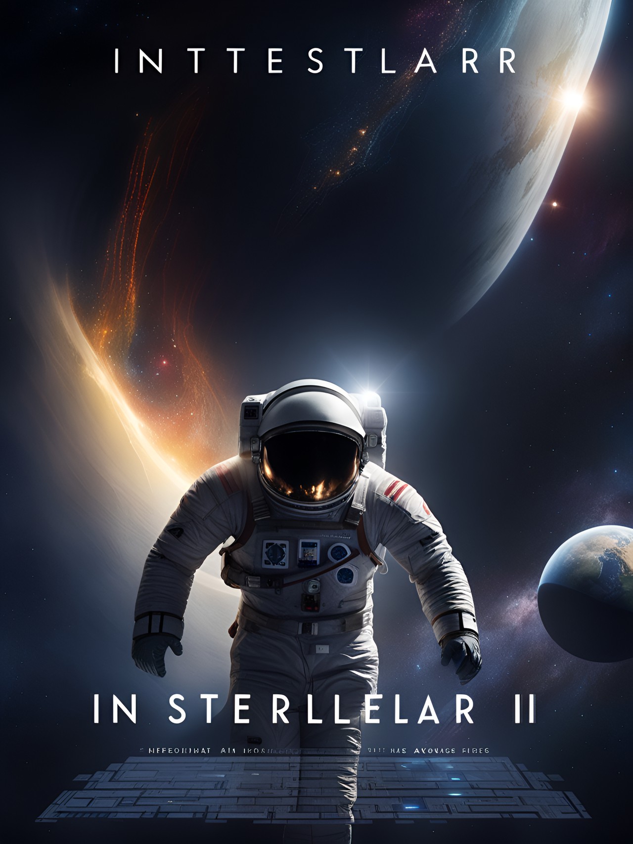 movie poster for science fiction film called “interstellar ii” that featured a helmeted astronaut floating above a star scape preview