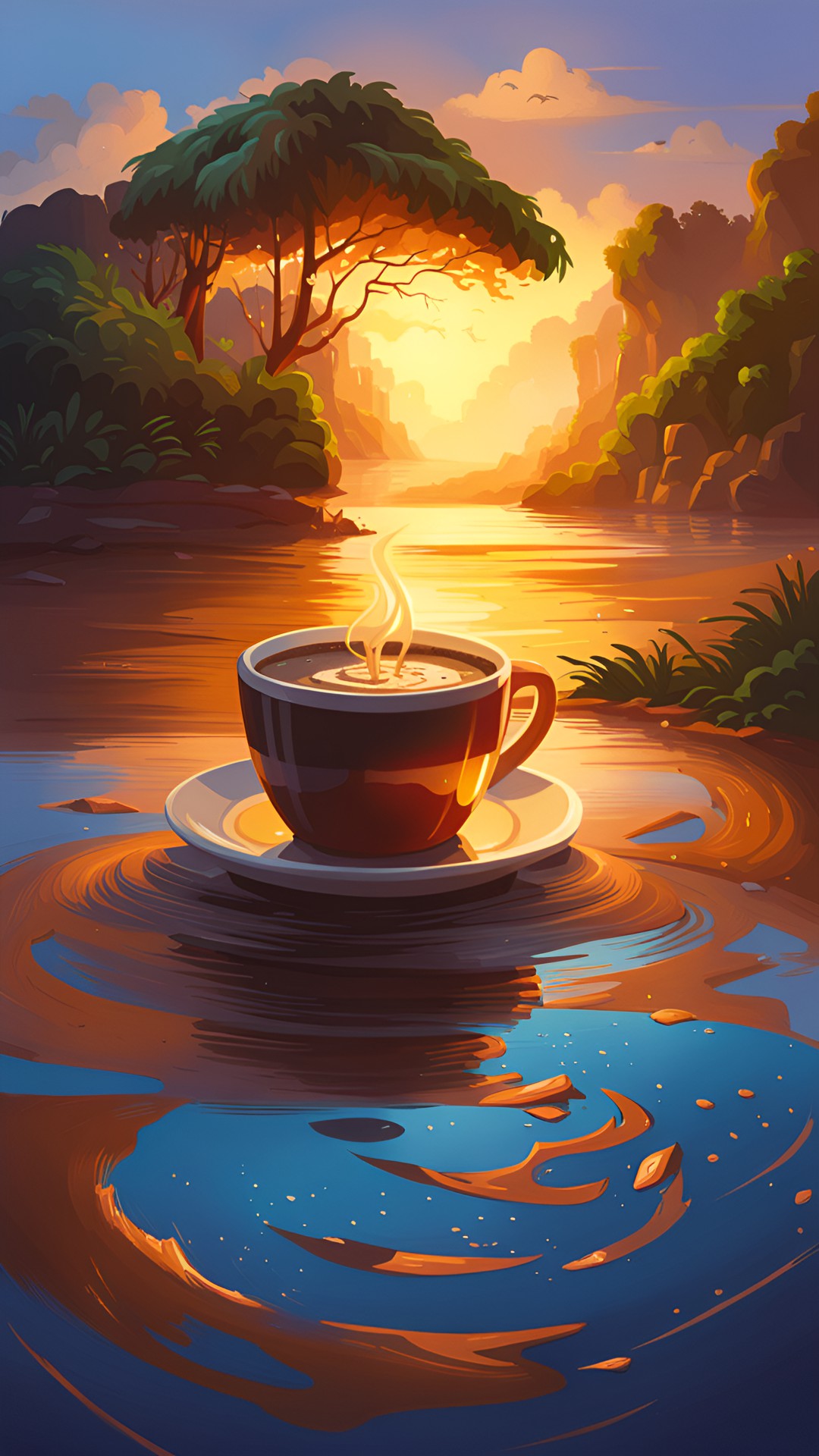 The Brew of Life - coffee flooding around a small island preview