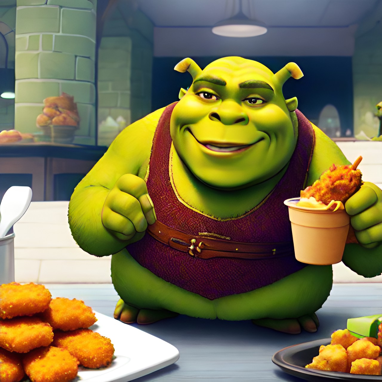 shrek the other eating chicken nuggets preview