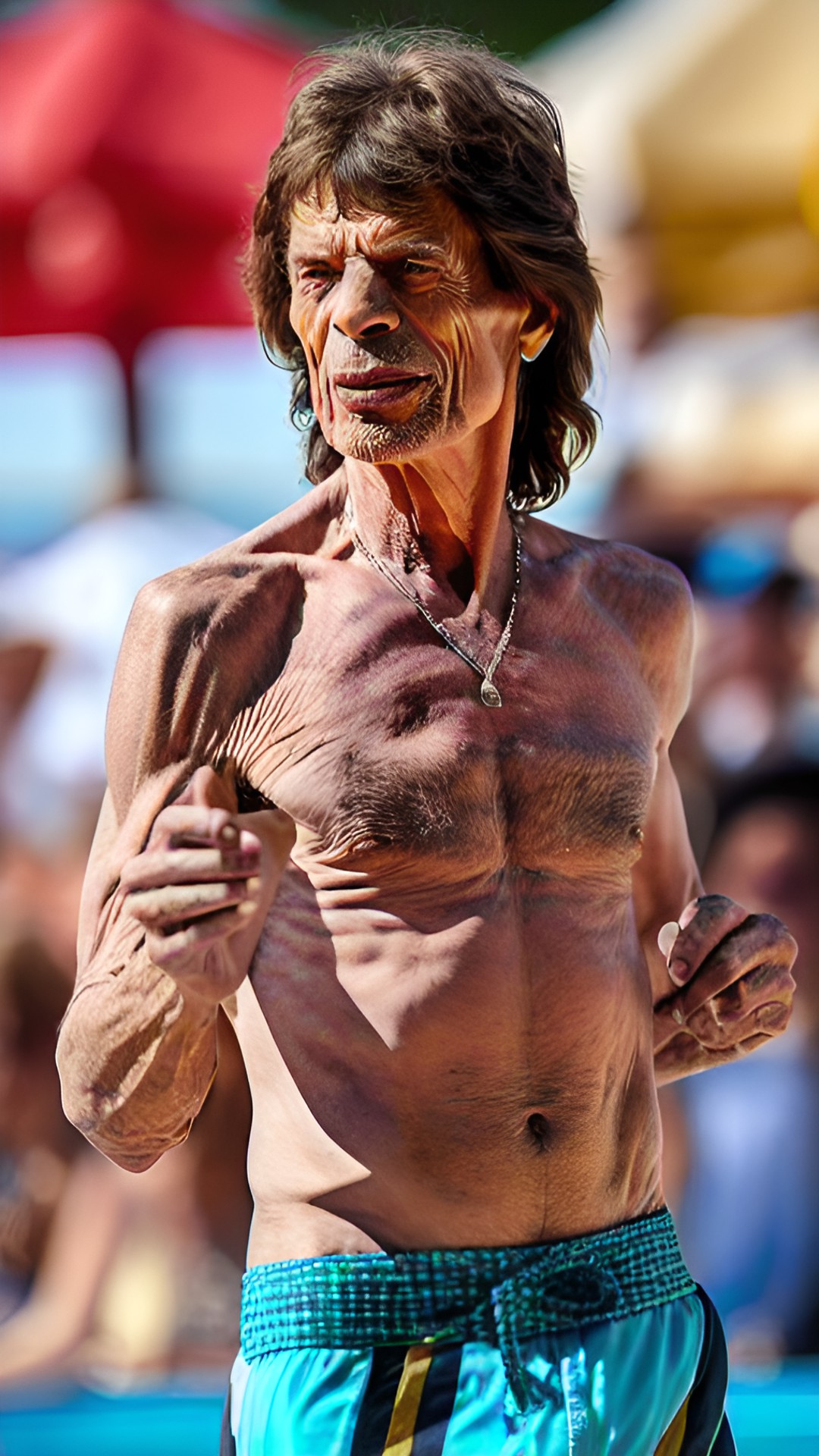 Like jagger - move like jagger, people, old mick jagger bare-chested dancing on ibiza, 4k, super realistic, really, preview