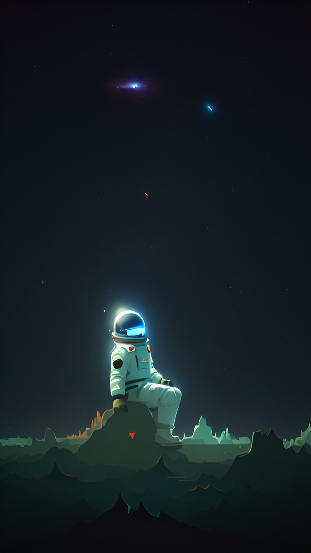 a man in a space suit is looking up at the black abyss of space. he is surrounded by stars, and the vastness of the universe is almost overwhelming preview