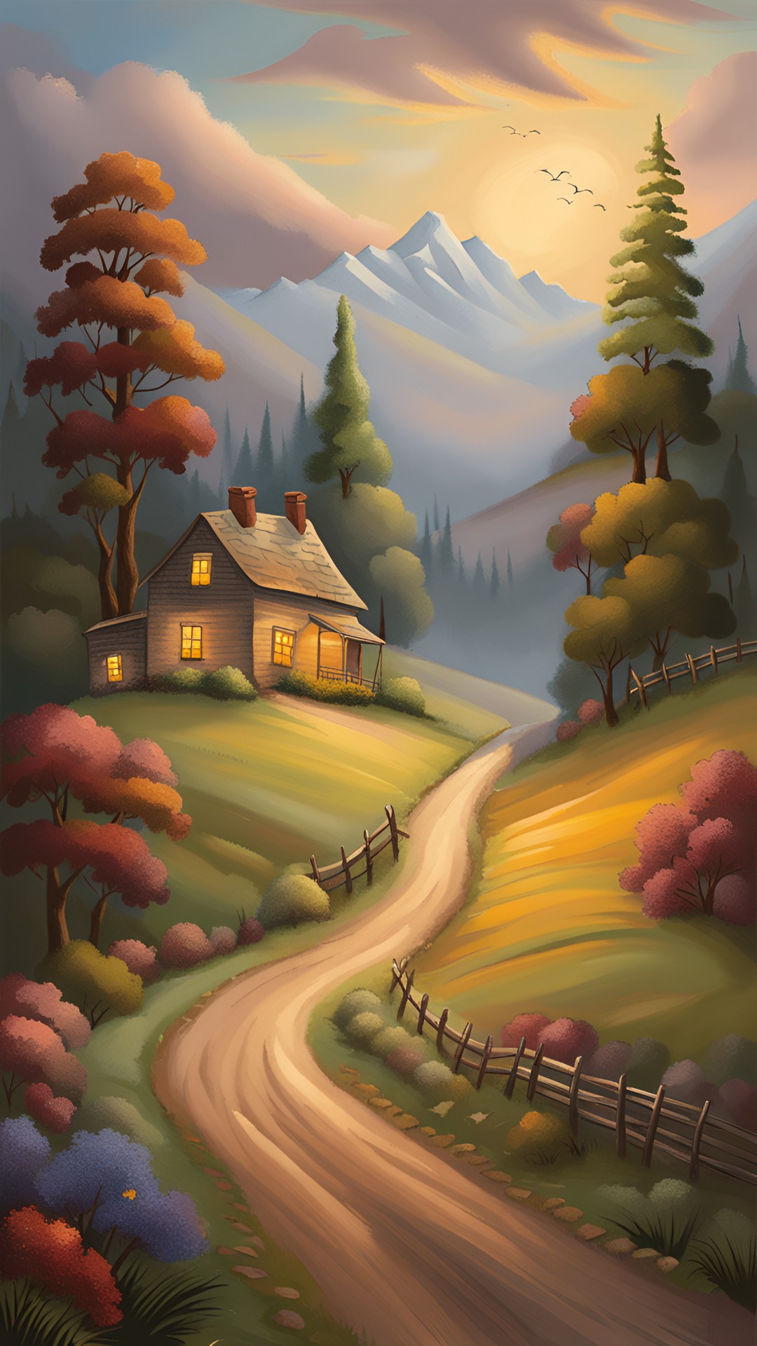 country roads in style of kinkade preview